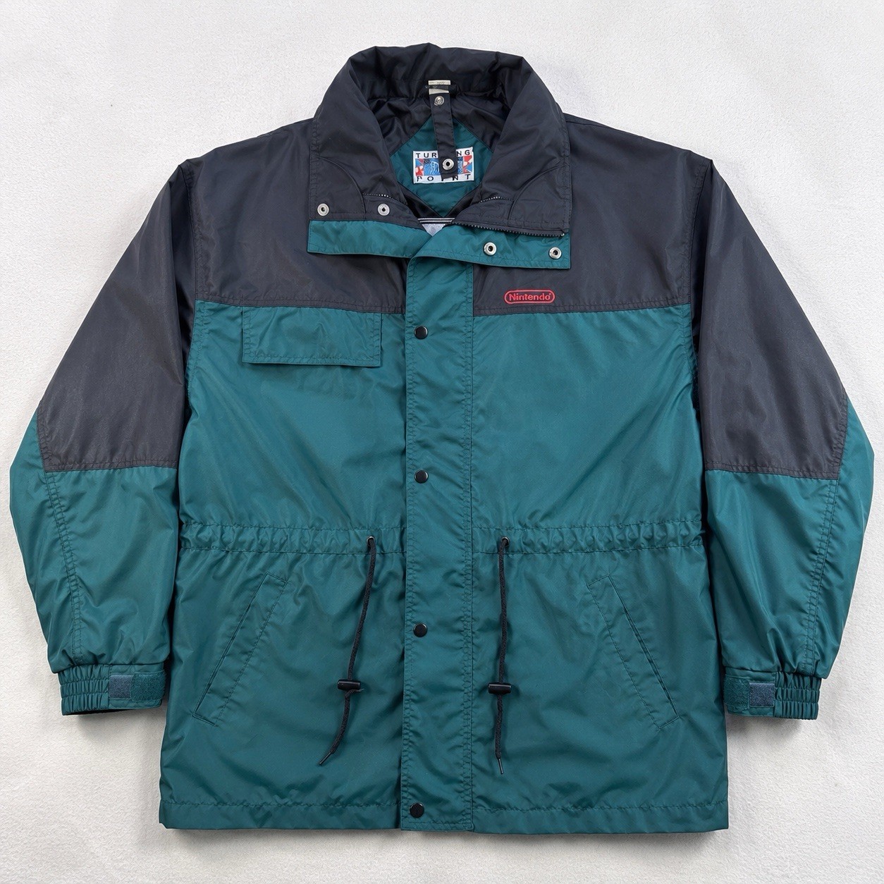 VTG Nintendo Employee Jacket Medium Turning Point Windbreaker Green Black Rare