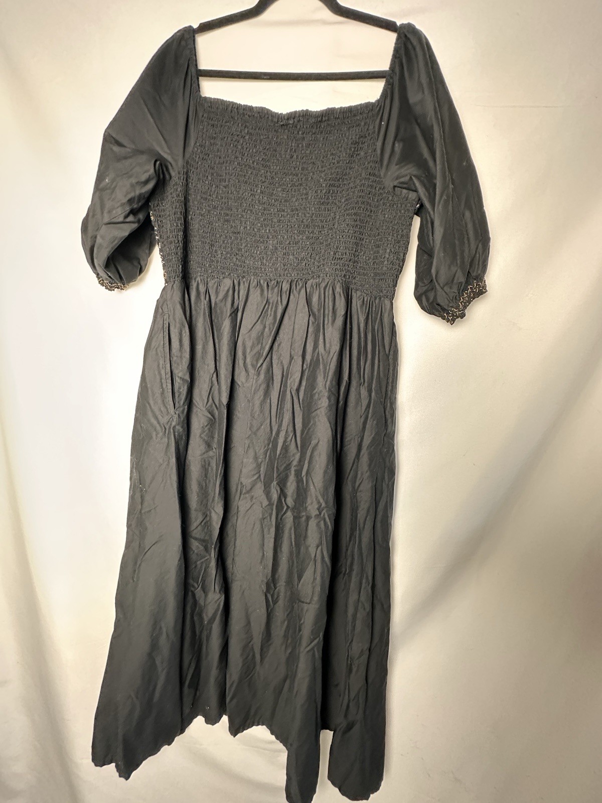 Old Navy Black Brown Smocked Fit Puff Sleeve Dress Size 2XL Preowned