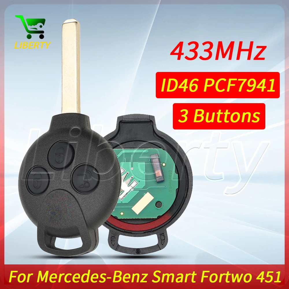 Liberty Car Remote Key 3 Buttons ID46 Chip 433Mhz For Mercedes Benz Smart Fortwo