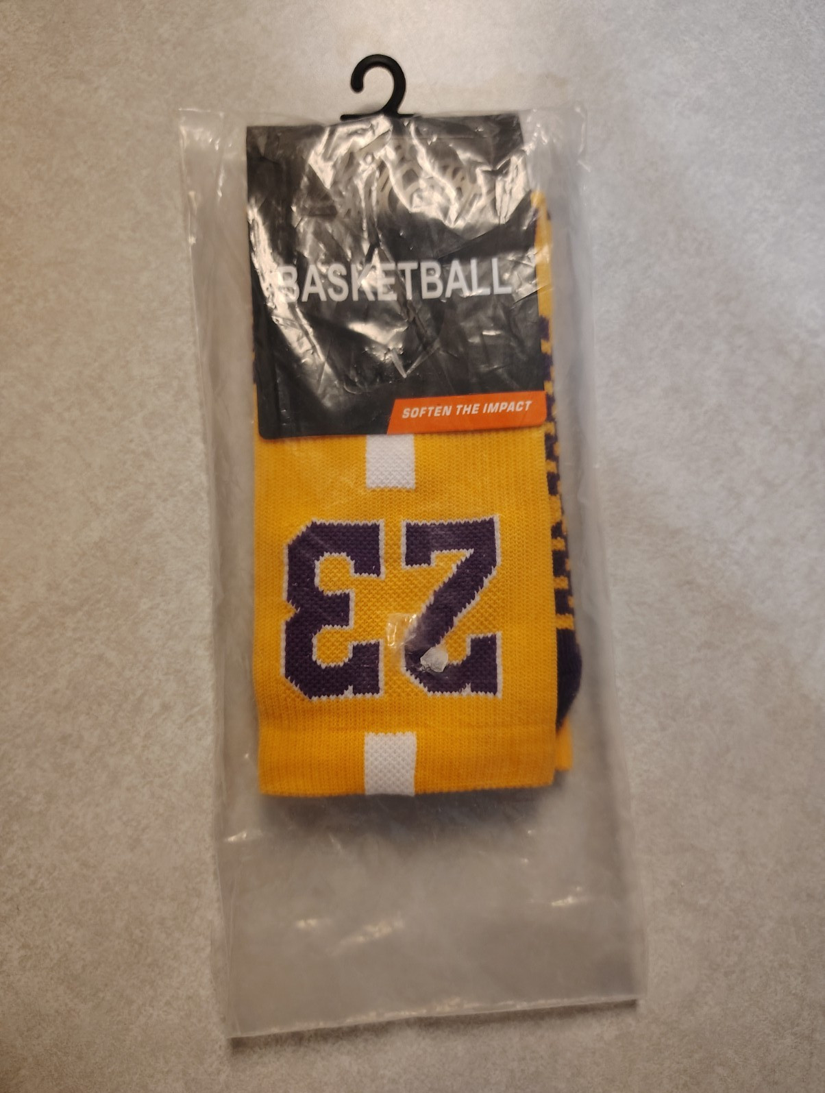Basketball Club Men’s Cushioned Athletic Crew Socks Yellow/Purple 23 One Size