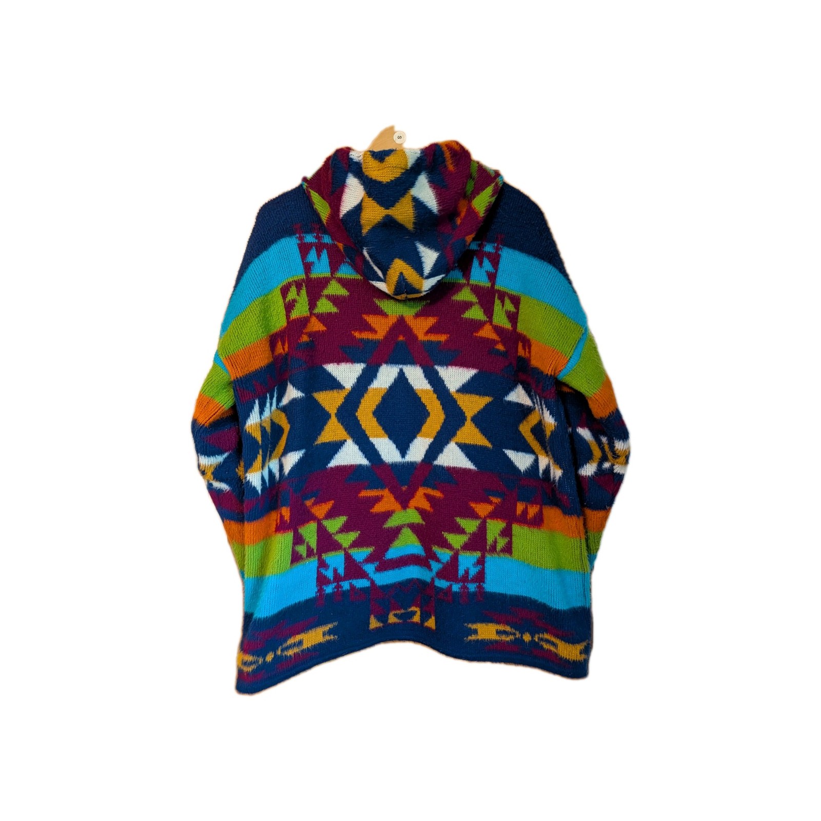 Vintage Yari Artesanias Aztec Wool Handcrafted Andes-Inspired Hooded Jacket Sz L
