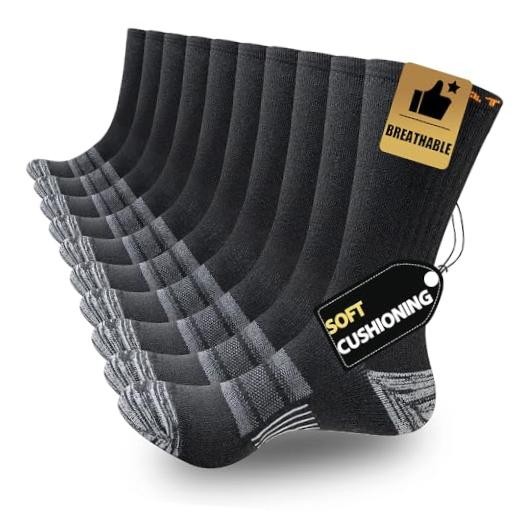 JOYNÉE 5/10 Pairs Mens Lightweight Athletic Crew Large Black (5 Pairs)