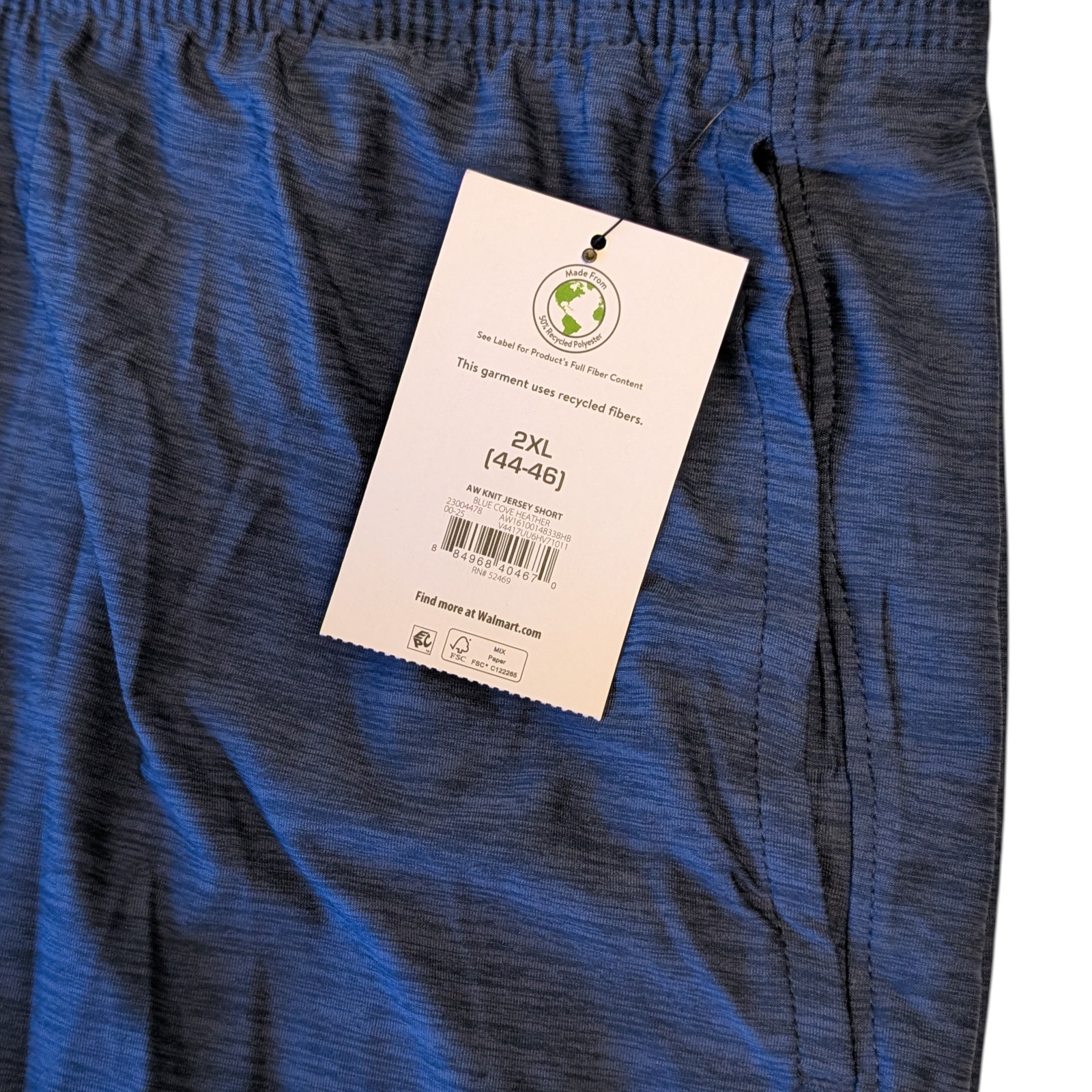 Jersey Comfort Shorts Men’s 2XL (44-46) Elastic Waist Front Pockets Black & Blue
