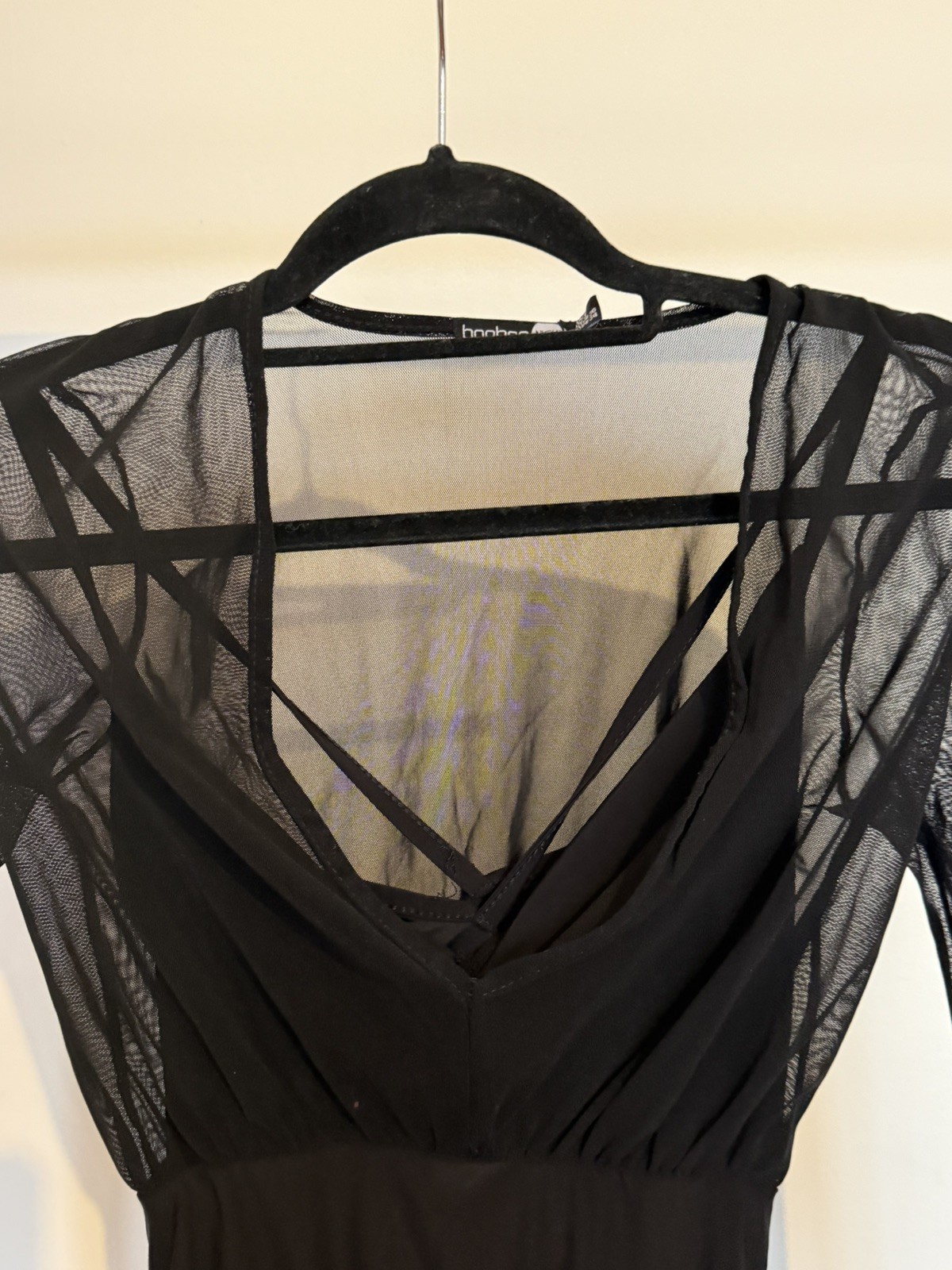 Boohoo Night Sheer Black Mesh Bodysuit Women’s Size S Stretch Fit