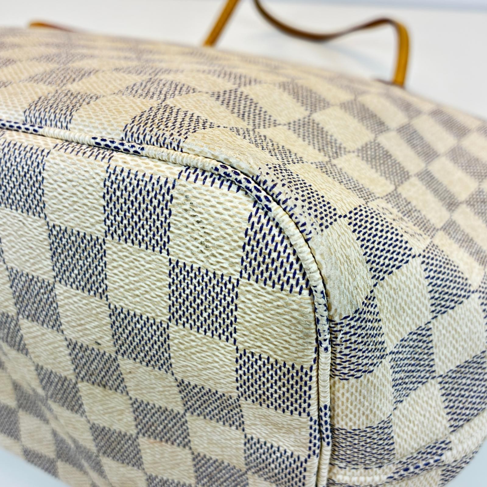 LOUIS VUITTON Neverfull MM Tote Bag N51107 Damier Azur Canvas white