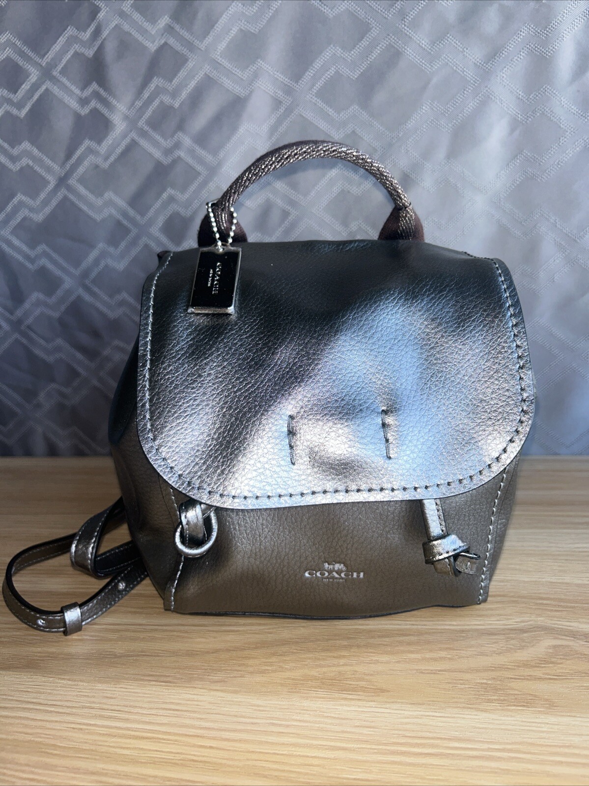 NWT Coach Derby Backpak /Cross Body in Metallic Gunmetal Pebble Leather 16605