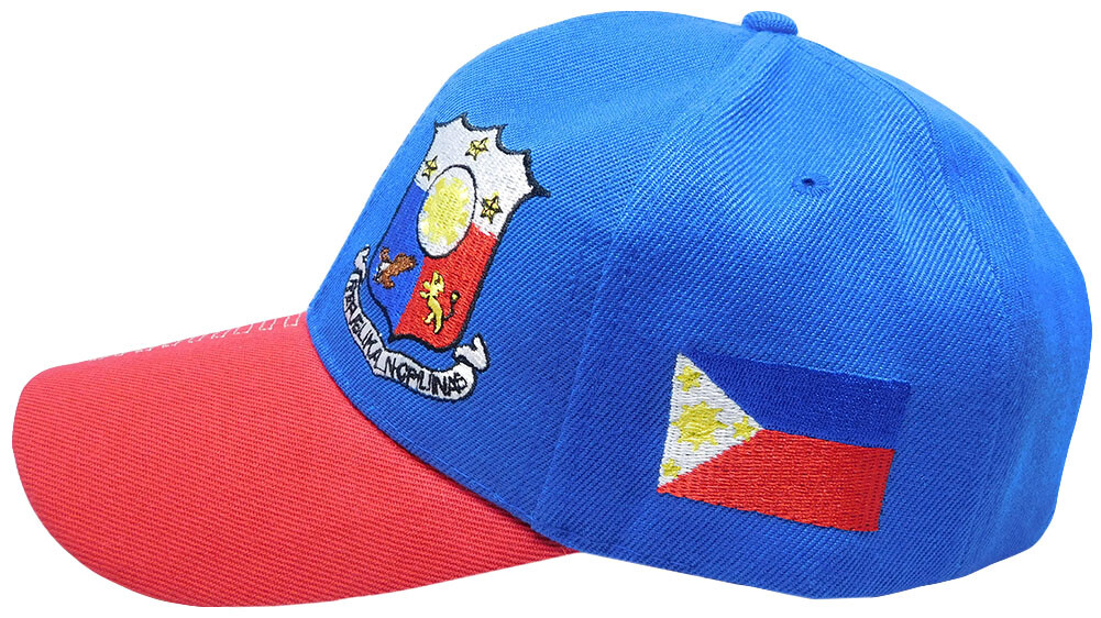 Philippines Country Letters Emblem Royal Blue Red Bill 3-D Embroidered Cap Hat