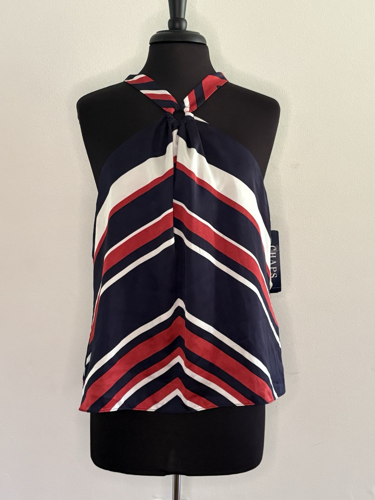 Chaps Women’s Navy Red White Striped Halter Tie Neck Top Petite PXL