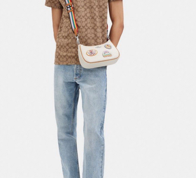 NWT COACH Teri Shoulder Bag In Canvas Leather With Rainbow Patches