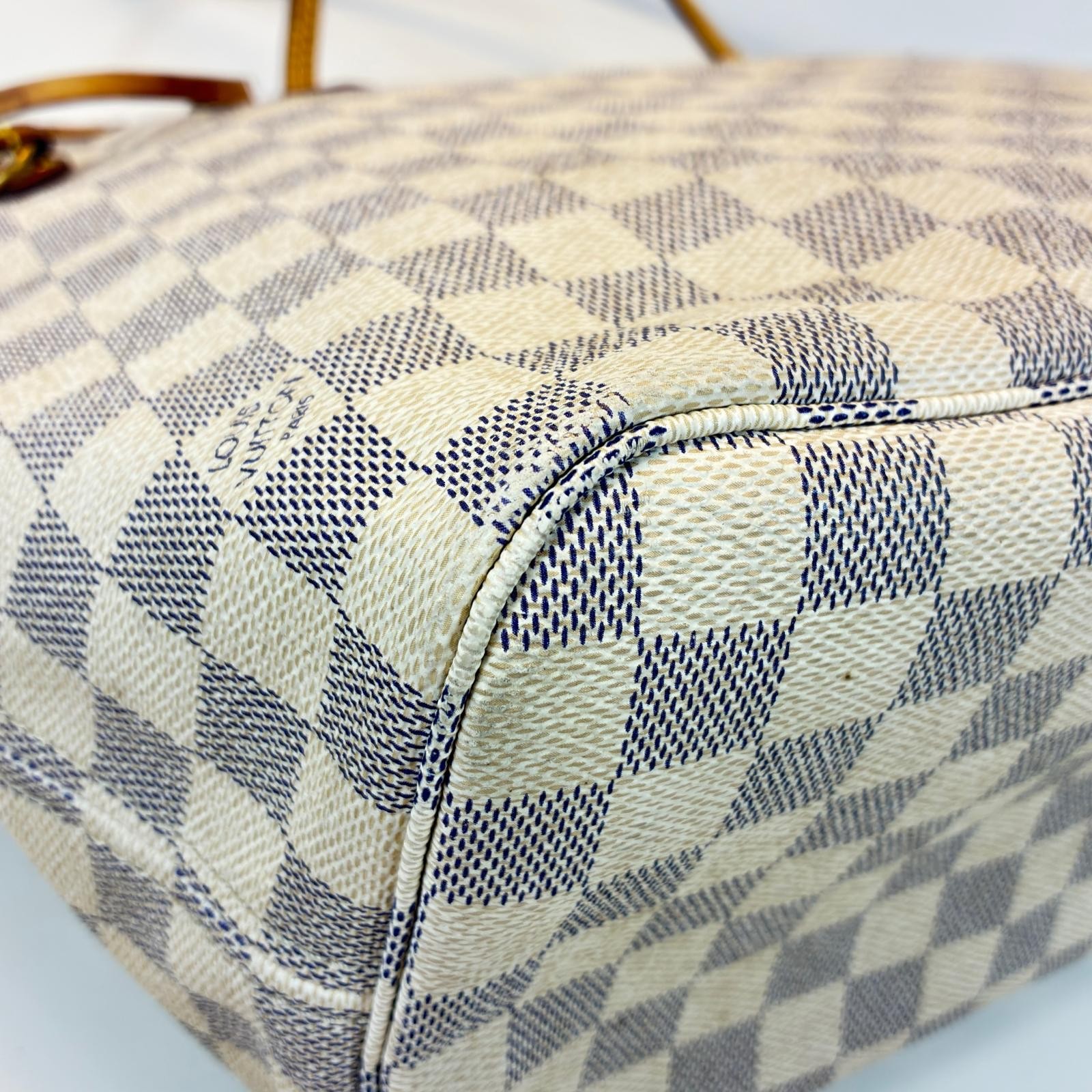 LOUIS VUITTON Neverfull MM Tote Bag N51107 Damier Azur Canvas white