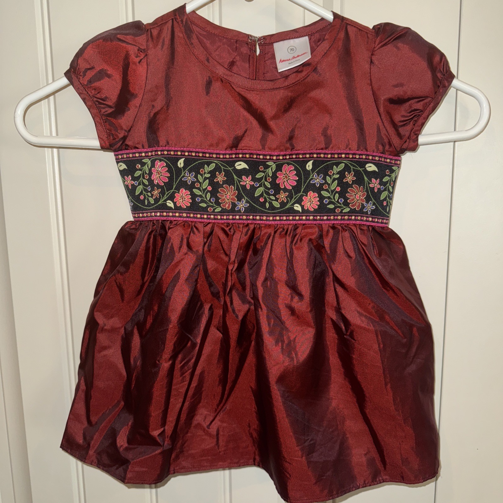 Hanna Andersson Maroon Red Satin Holiday Dress Nylon Poly Size 70 6-12 Months