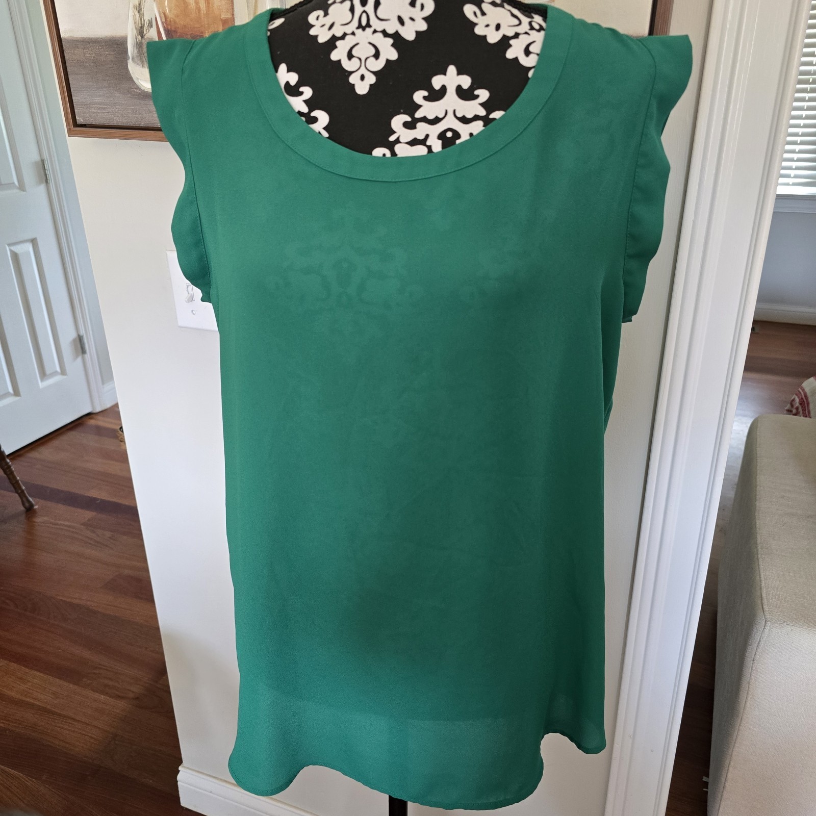 PLEIONE Women’s Solid Kelly Green Sleeveless Blouse Size L Maximalist-minimalism