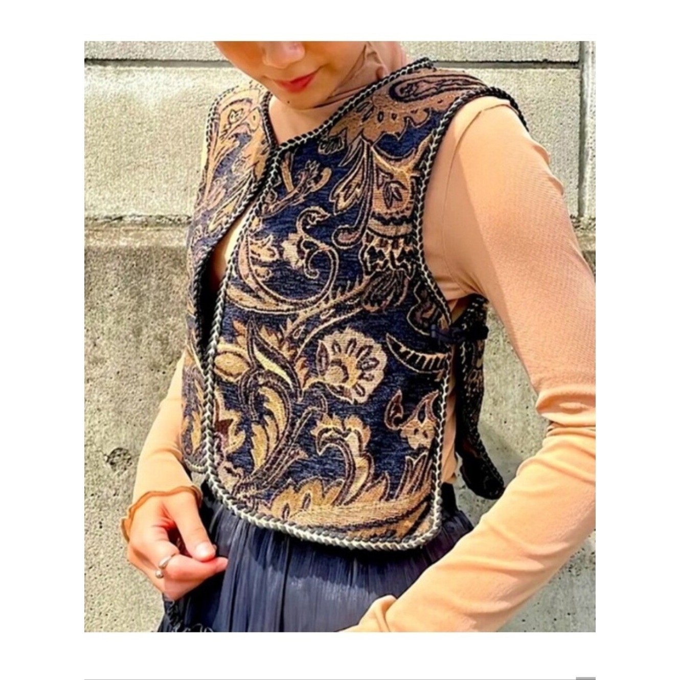 House Of Harlow 1960 Gold Trim Jacquard Vest Size All