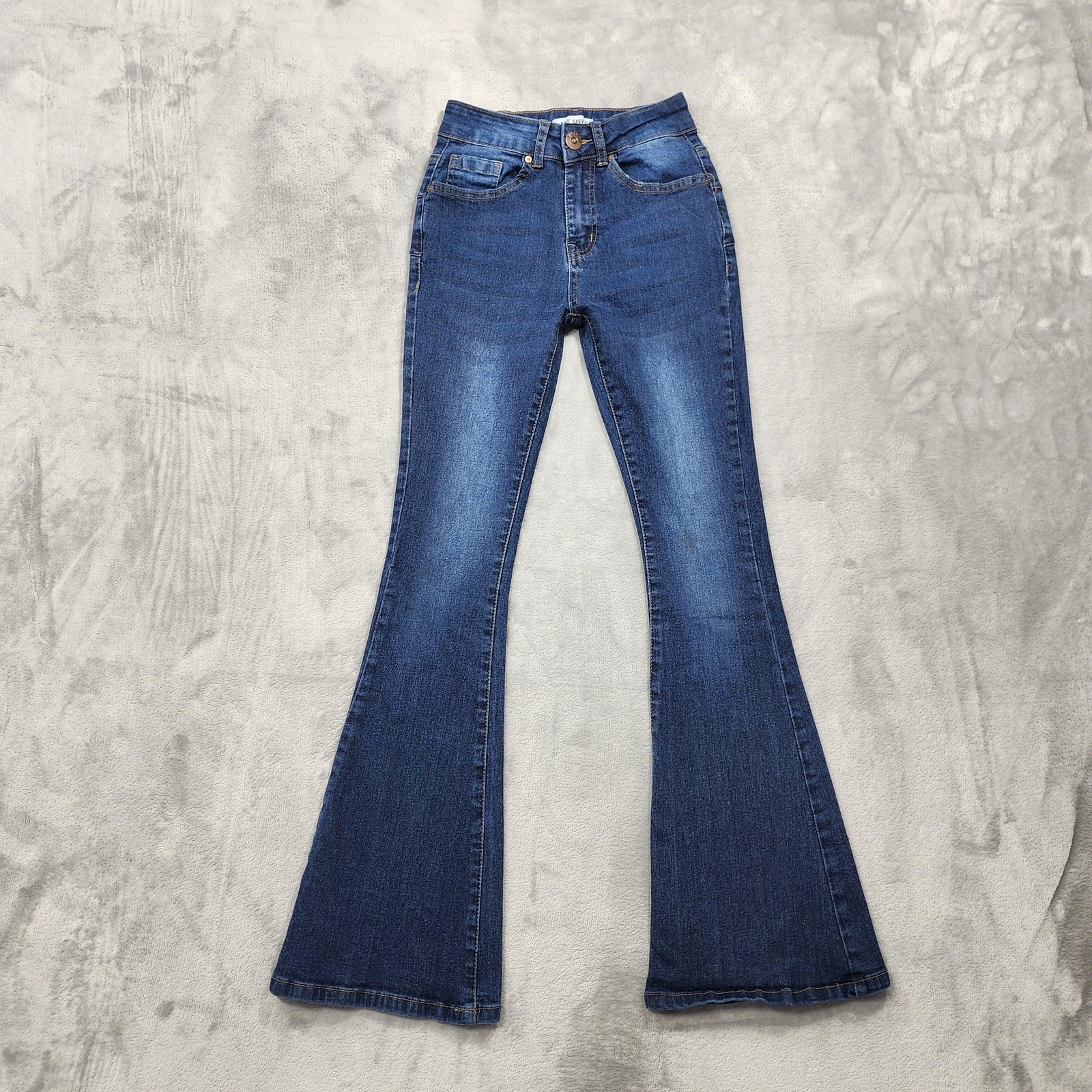 Blue Savvy Jeans Womens 1/25 Juniors Blue Mid Rise Flare Stretch Denim Casual