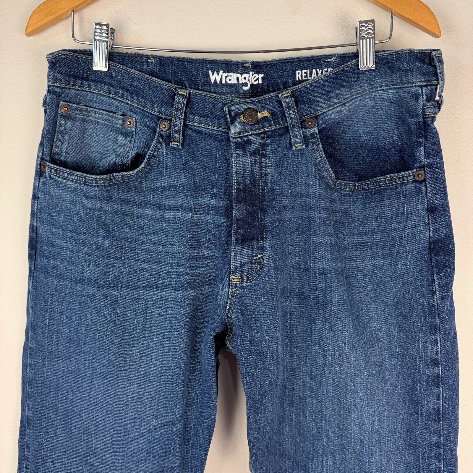 Wrangler Men’s Free-to-Stretch Relaxed Fit Jeans Dark Wash Blue Denim 34×29