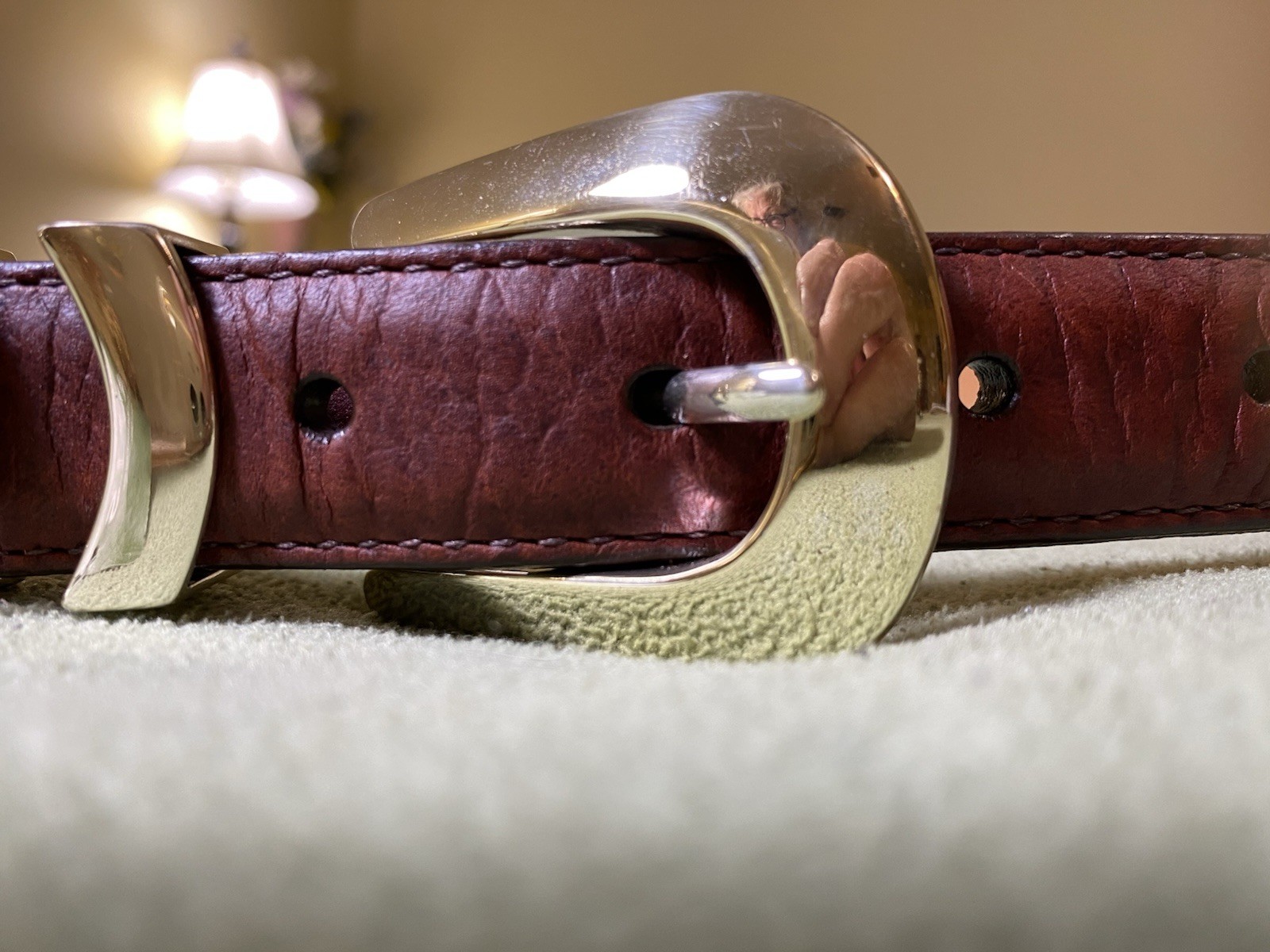Orvis Mens Sz 40 Medium Brown American Bison Belt Tapered End Gold Buckle USA