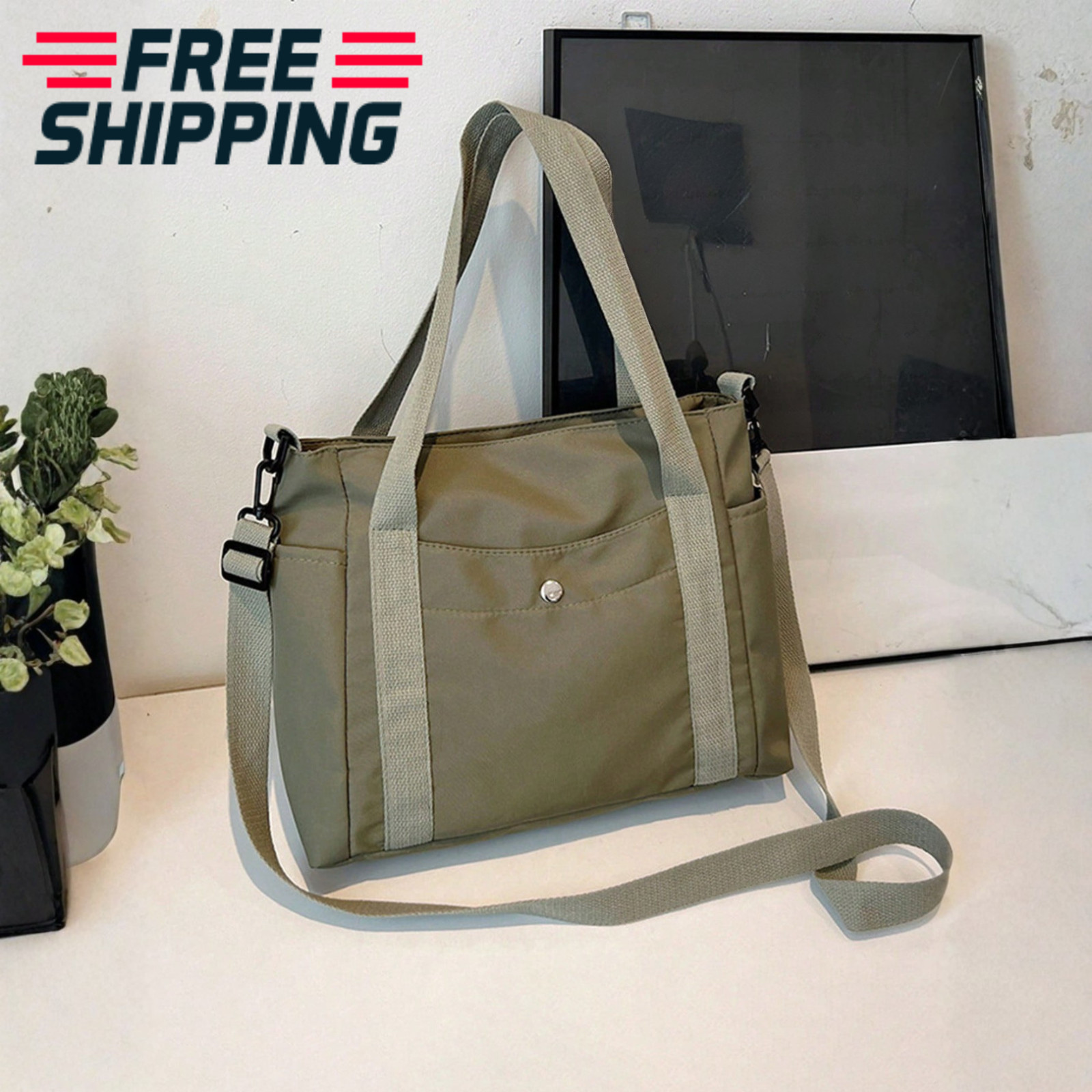 Large Capacity Canvas Tote Bag Multi-Pocket Shoulder Bag Portable Women Handbag