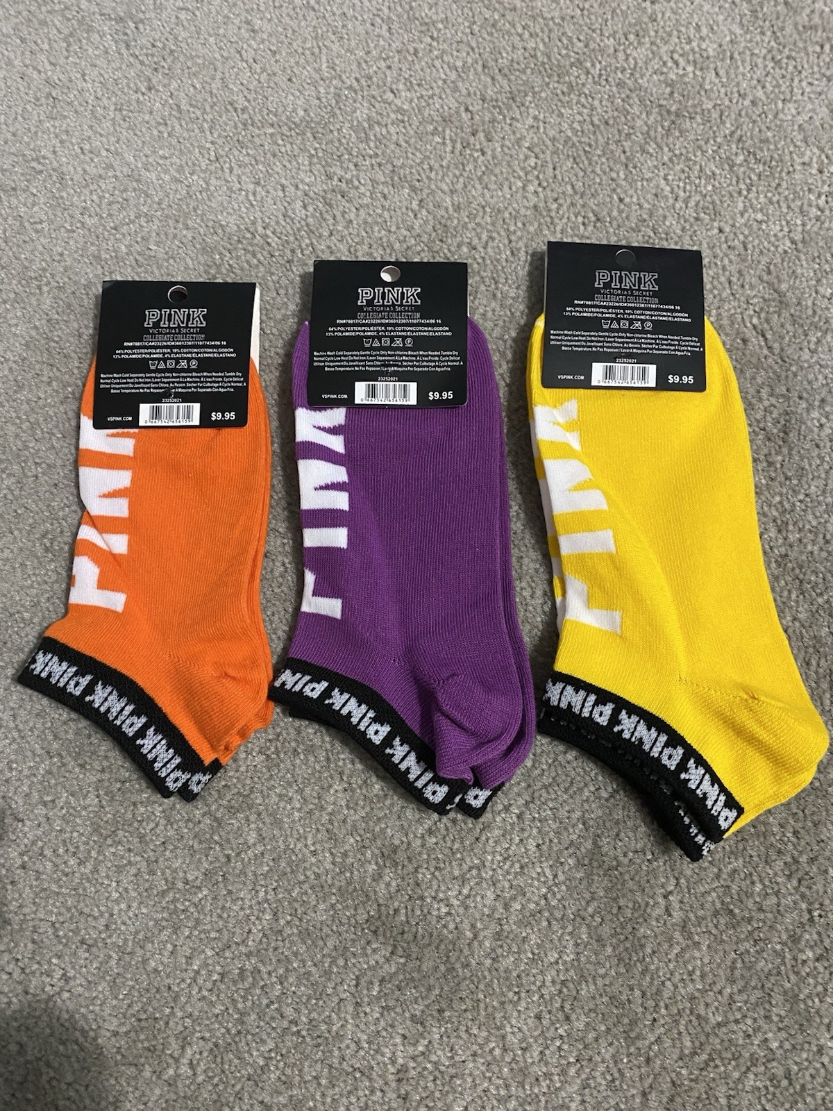 Victoria Secret Pink No Show Socks Collegiate Collection (3 Pairs Lot)