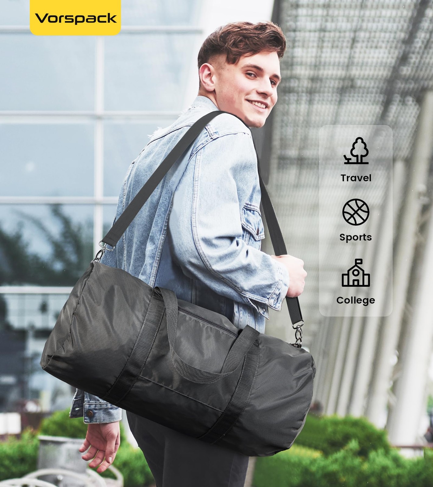 20 Inches Foldable Gym Bag, Lightweight Duffel Bag for Men Women