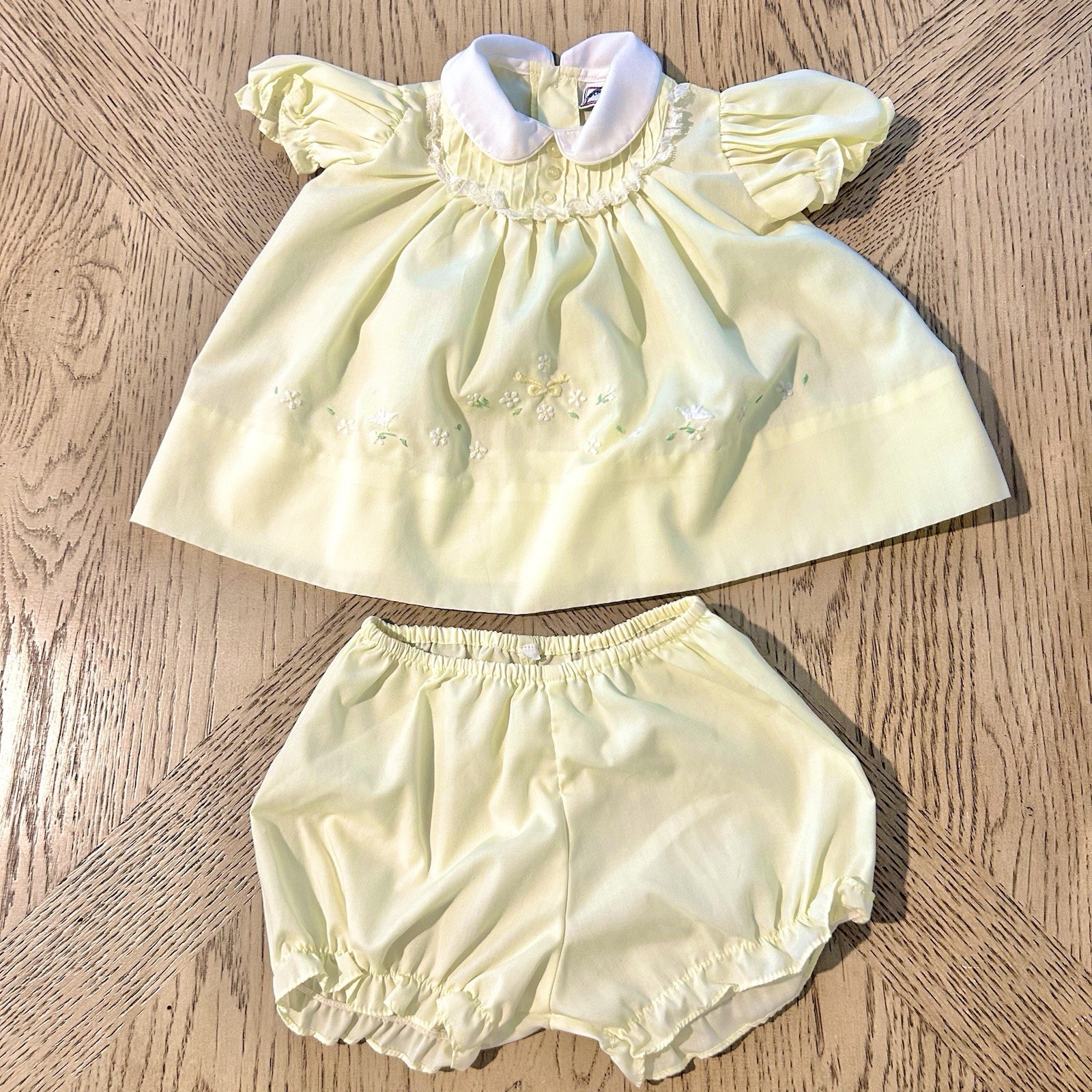 Petit Ami Dress 6M Yellow Embroidered Flowers Summer With Bloomers