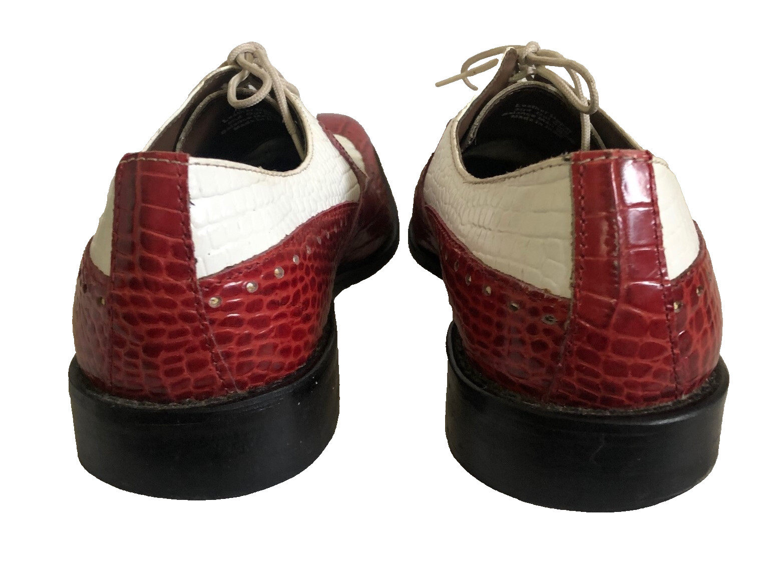 VTG Stacy Adams India Croc Emboss Leather Red & White Wingtip Oxfords 9 M