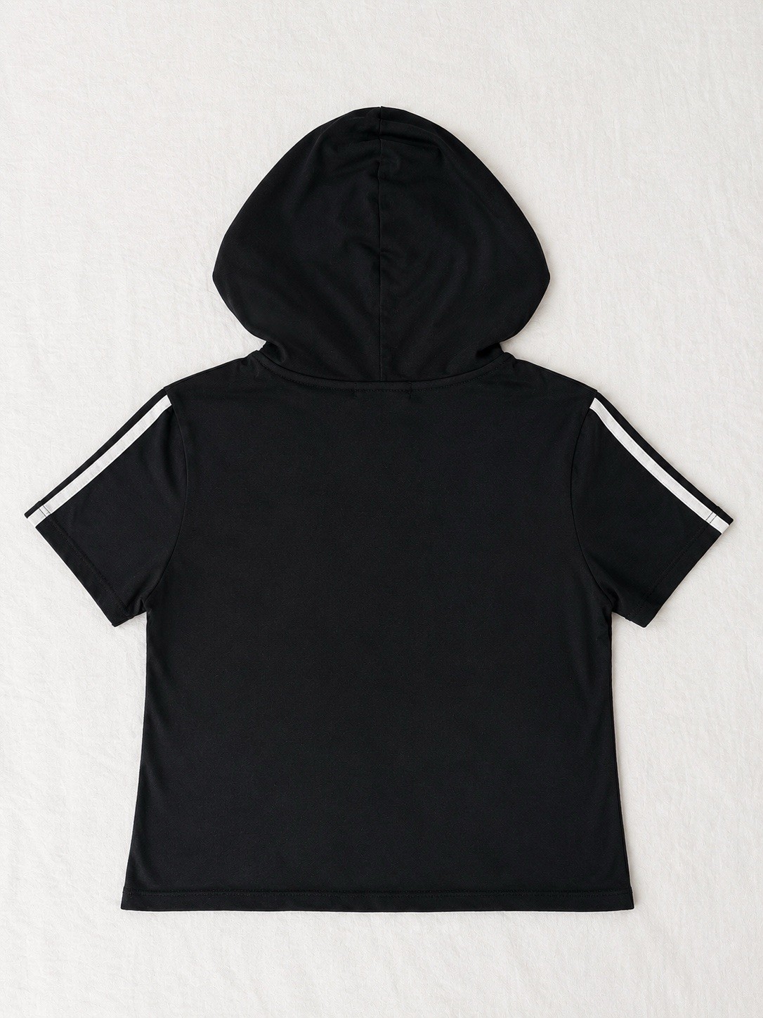 Ambiance Women’s Pullover Hoodie Short Sleeve Black/White Stripe Accent Size L