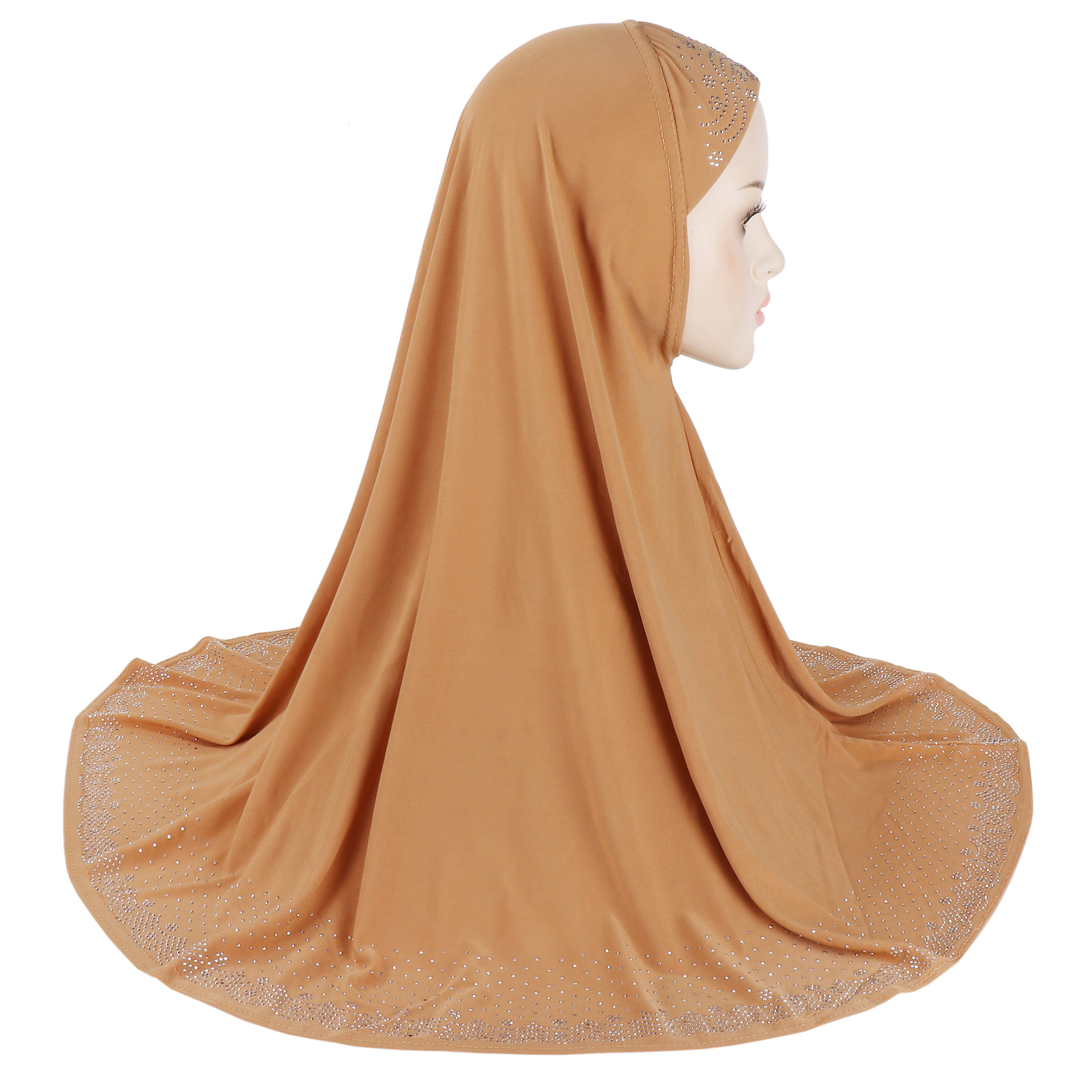 Rhinestone Hijab Full Cover Scarf Women Muslim Khimar Overhead Headscarf Islamic