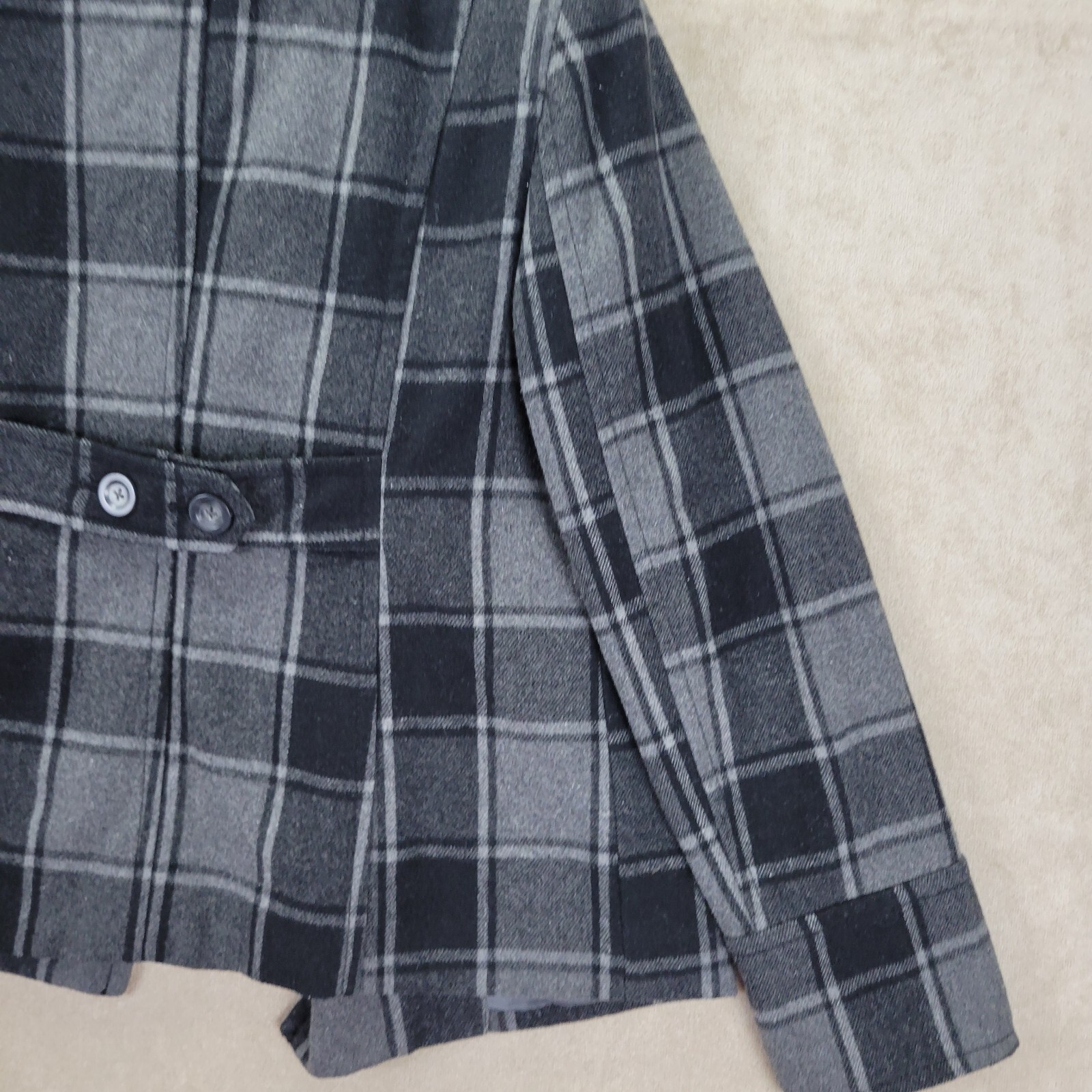 Old Navy Gray & Black Plaid Wool Blend Womens Double Breast Pea Coat Size Medium