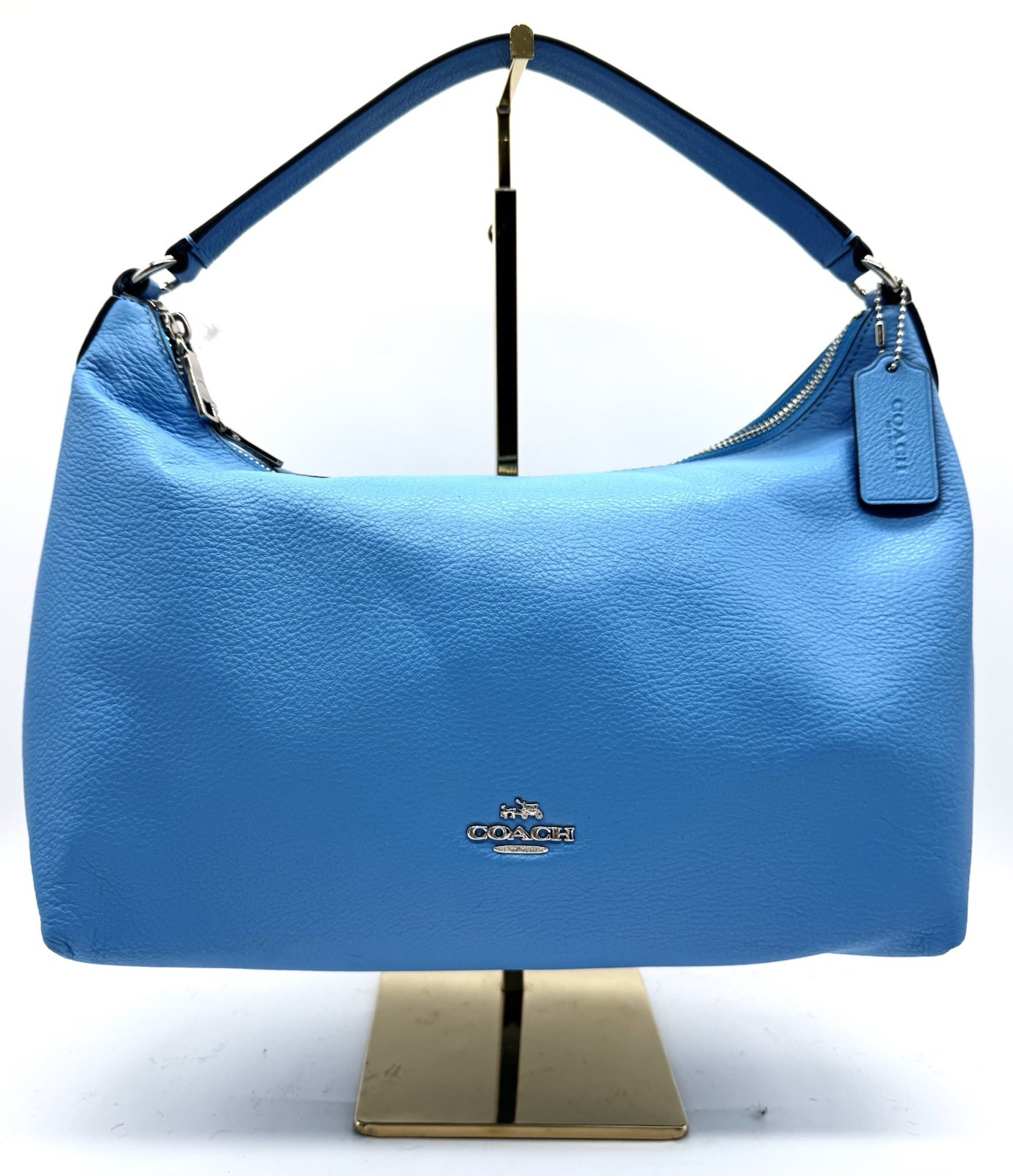 Coach Pebbled Leather Celeste Cornflower Blue Shoulder Bag Crossbody Strap NWT