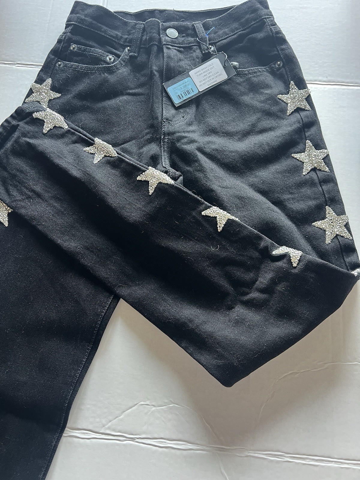 CARMAR Women’s Black Denim Skinny Slim Jeans Rhinestone Stars Dark Wash, 23