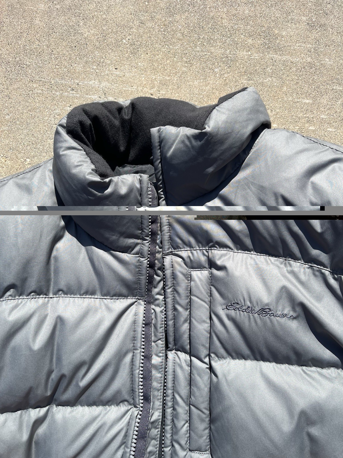 Eddie Bauer Men’s L Gray Insulated Puffer Jacket Full Zip Stand Collar