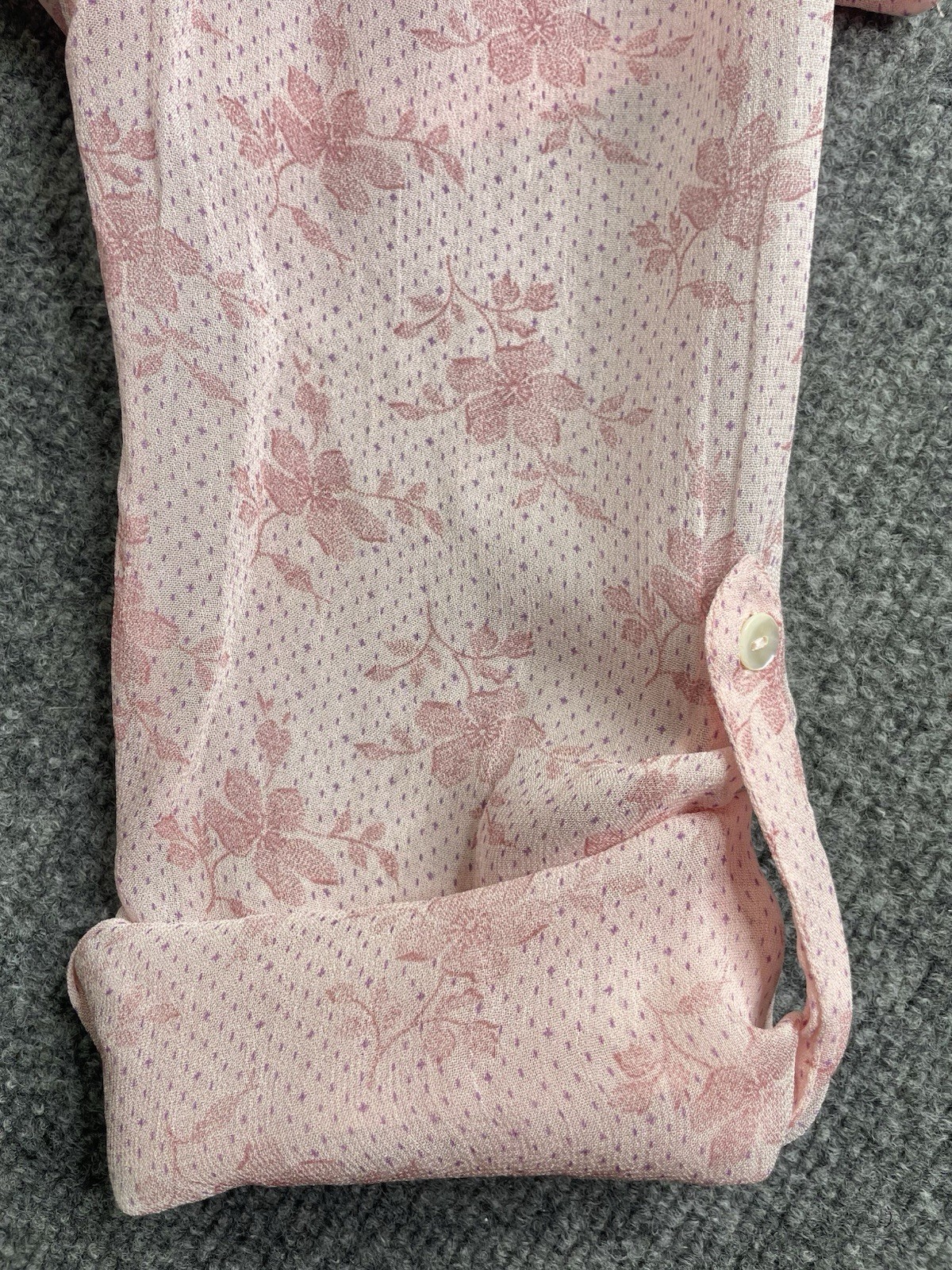 April Cornell Aimee Blouse XS Romantic Georgette Floral Pink Roll Up Lightweight