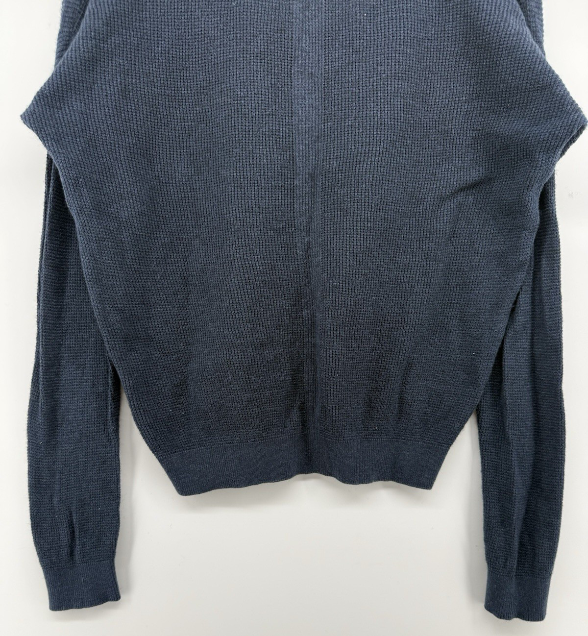 Prana Womens Medium Blue Waffle Knit Cropped V Neck Sweater Shirt