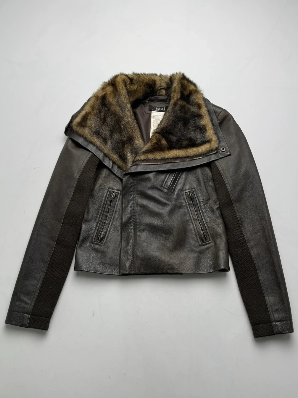 Morgan De Toi Vintage Real Leather Faux Fur Collar Biker Jacket Women’s Size S