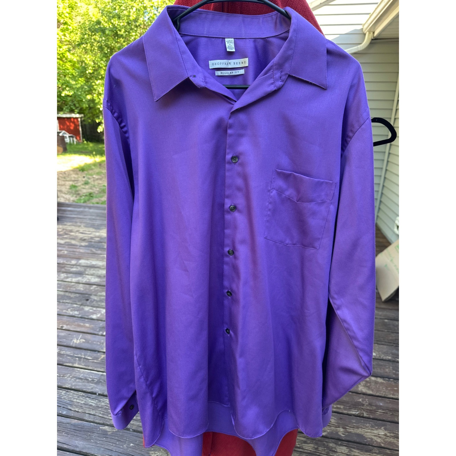 Geoffrey Beene Mens Purple Dress Shirt Reg Fit Long Sleeve Wrinkle Free 17 36/37