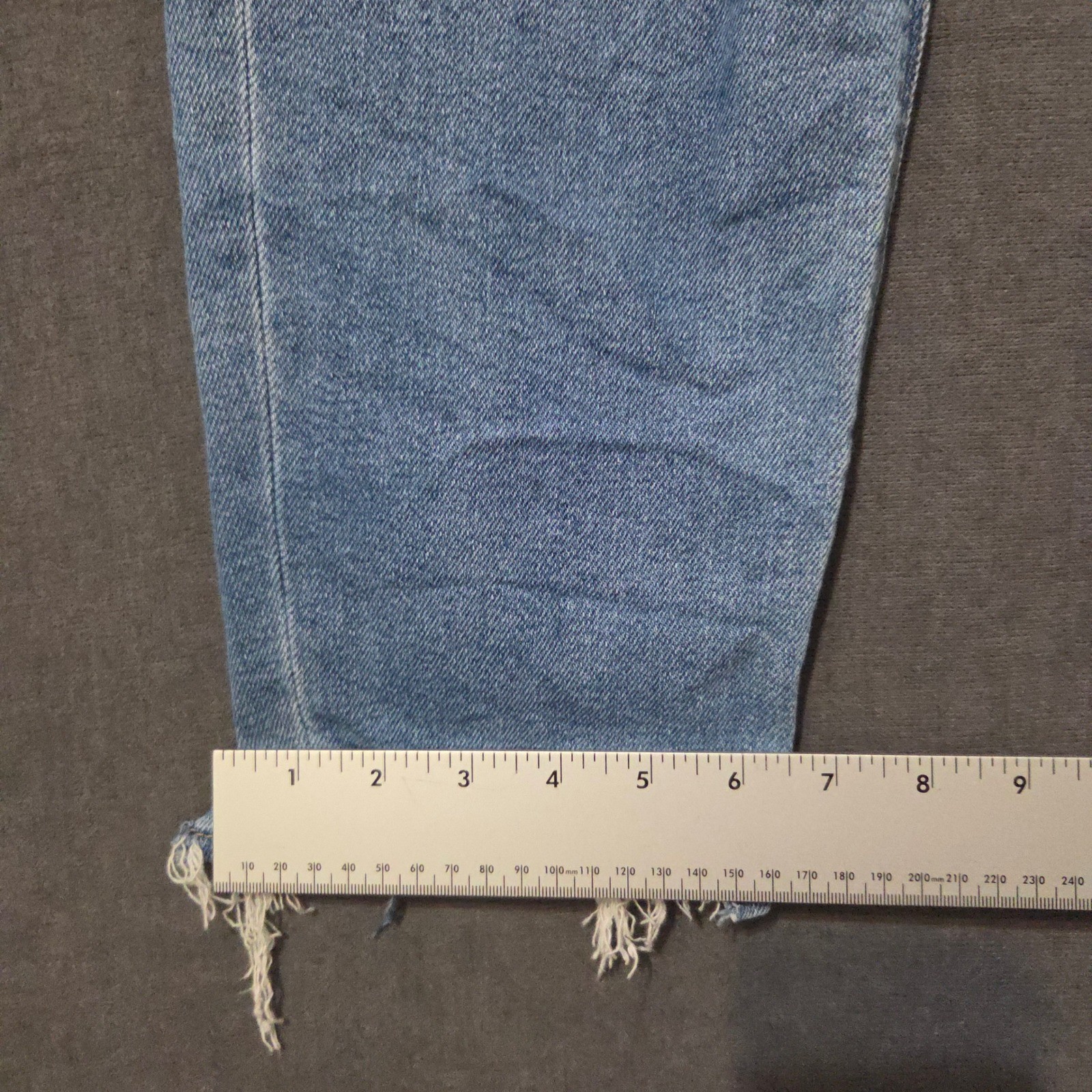 OFLUCK Women Distressed High Rise Straight Leg Jeans Light Wash Raw Hem Size 8