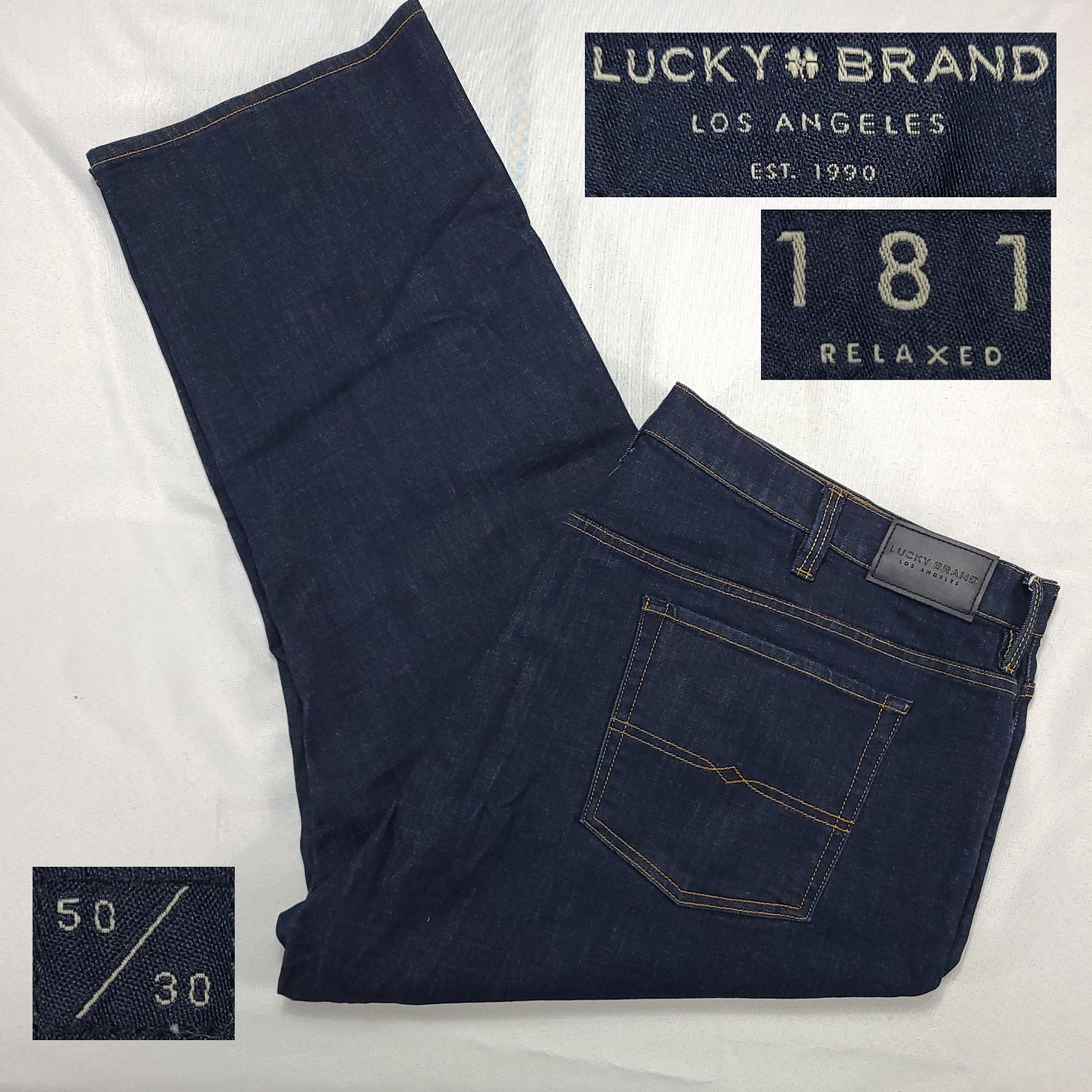 Lucky Brand Mens Jeans 50×30 181 Relaxed Fit Cotton Stretch Dark Wash New NWOT