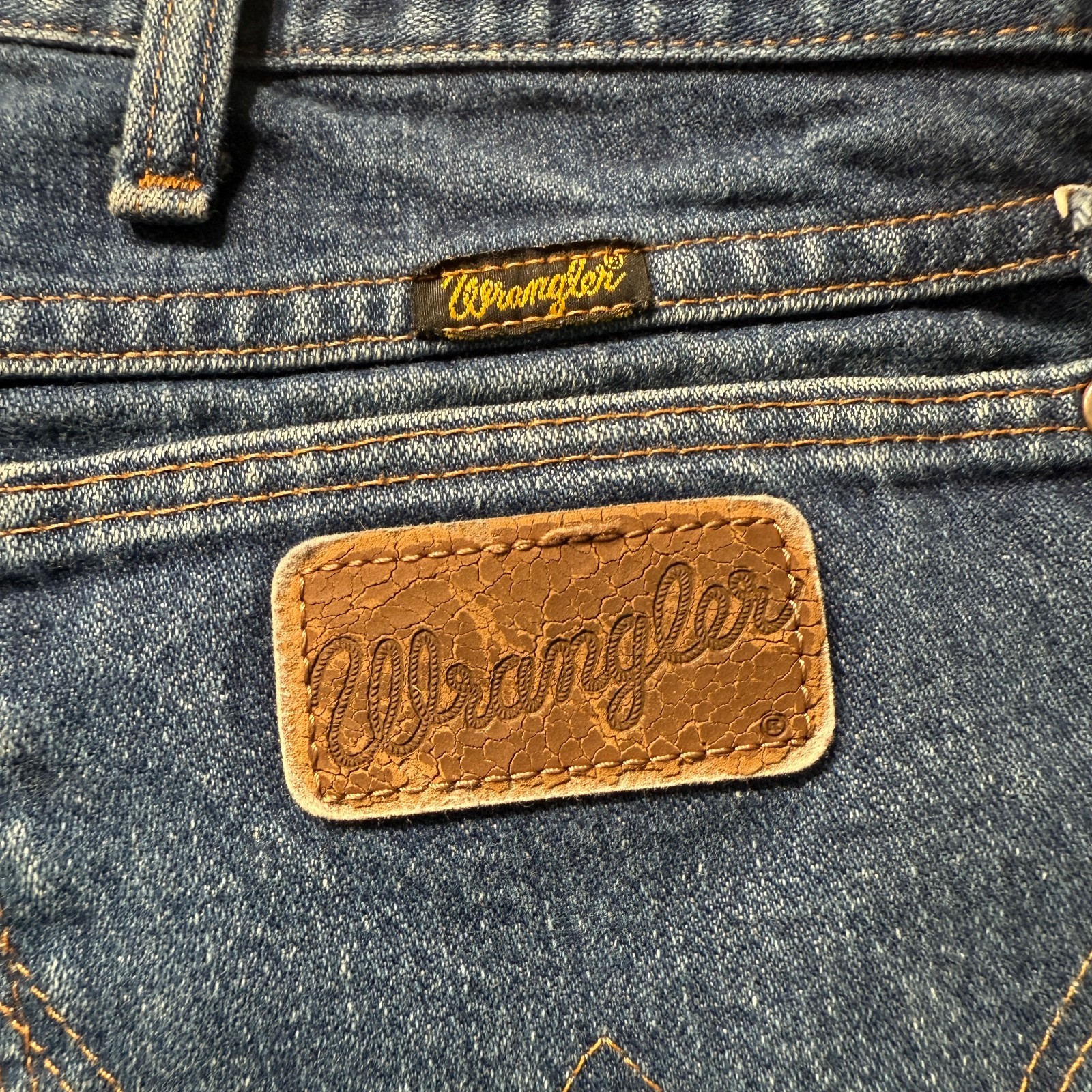 Wrangler Jeans Mens 38×30 Blue Straight Western Faded Whiskers 47MWZ *READ*
