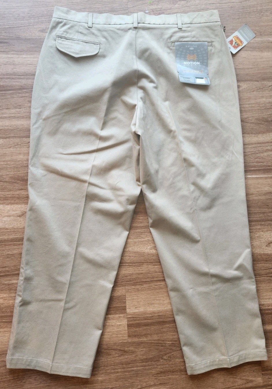 Savane Motion Men’s 42W X 30L Tan Khaki Mink Flat Front 100% Cotton NWT