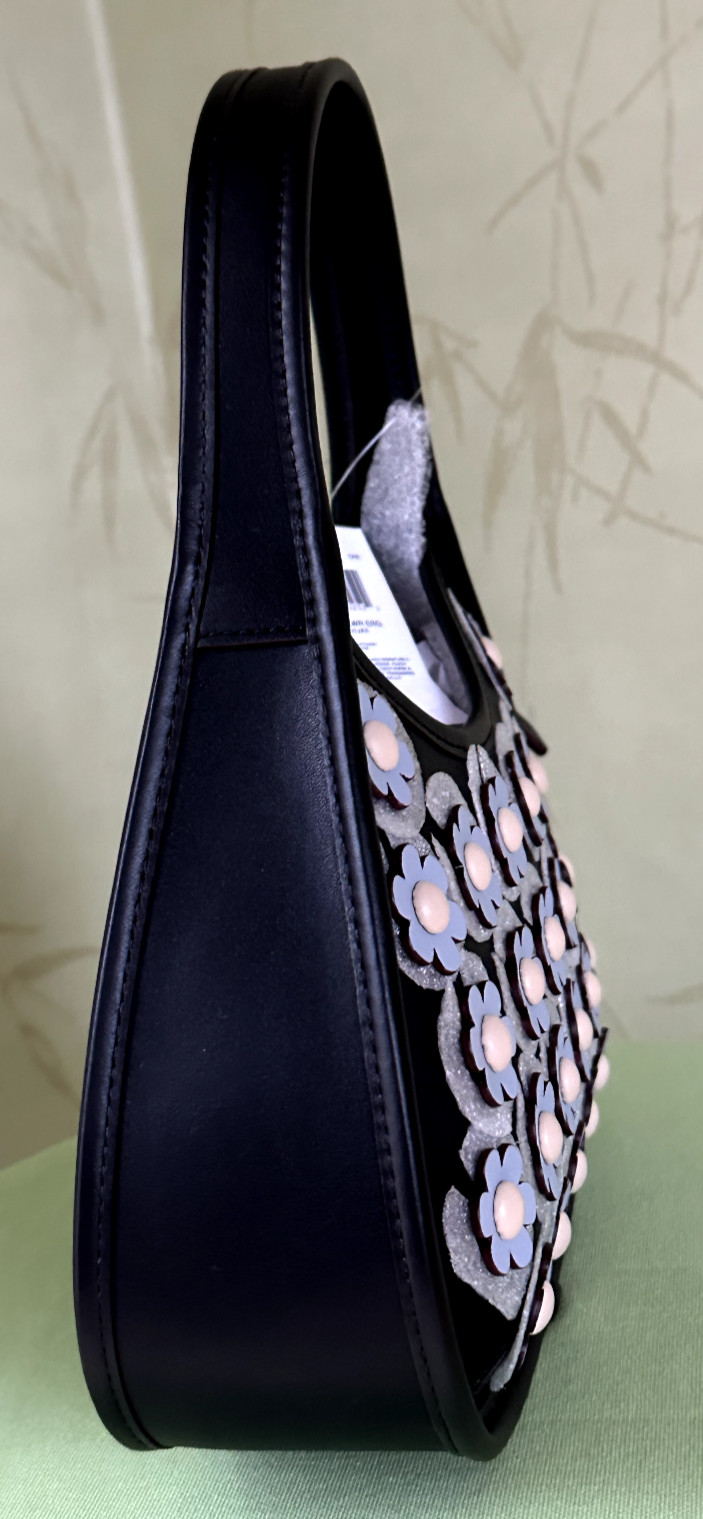 COACH COACHTOPIA ERGO BAG w/MINI FLOWER APPLIQUE:NWT BLACK/ICE BLUE CR438