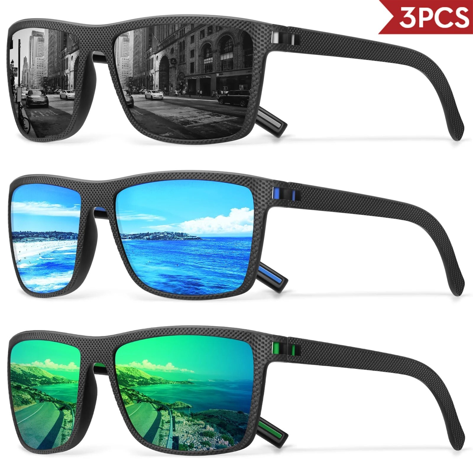 3/4 Pack UV400 Polarized Colorful Sunglasses for Men Women Driving Fishing Gift