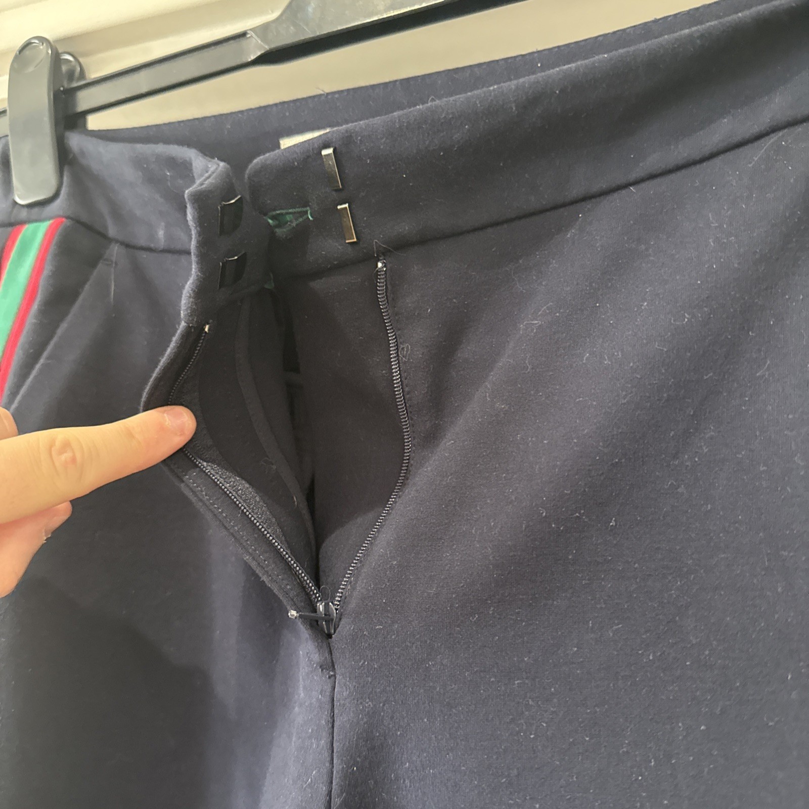 Boden Trousers Straight Wide Leg Navy Size 12P Uk Red & Green Stripe