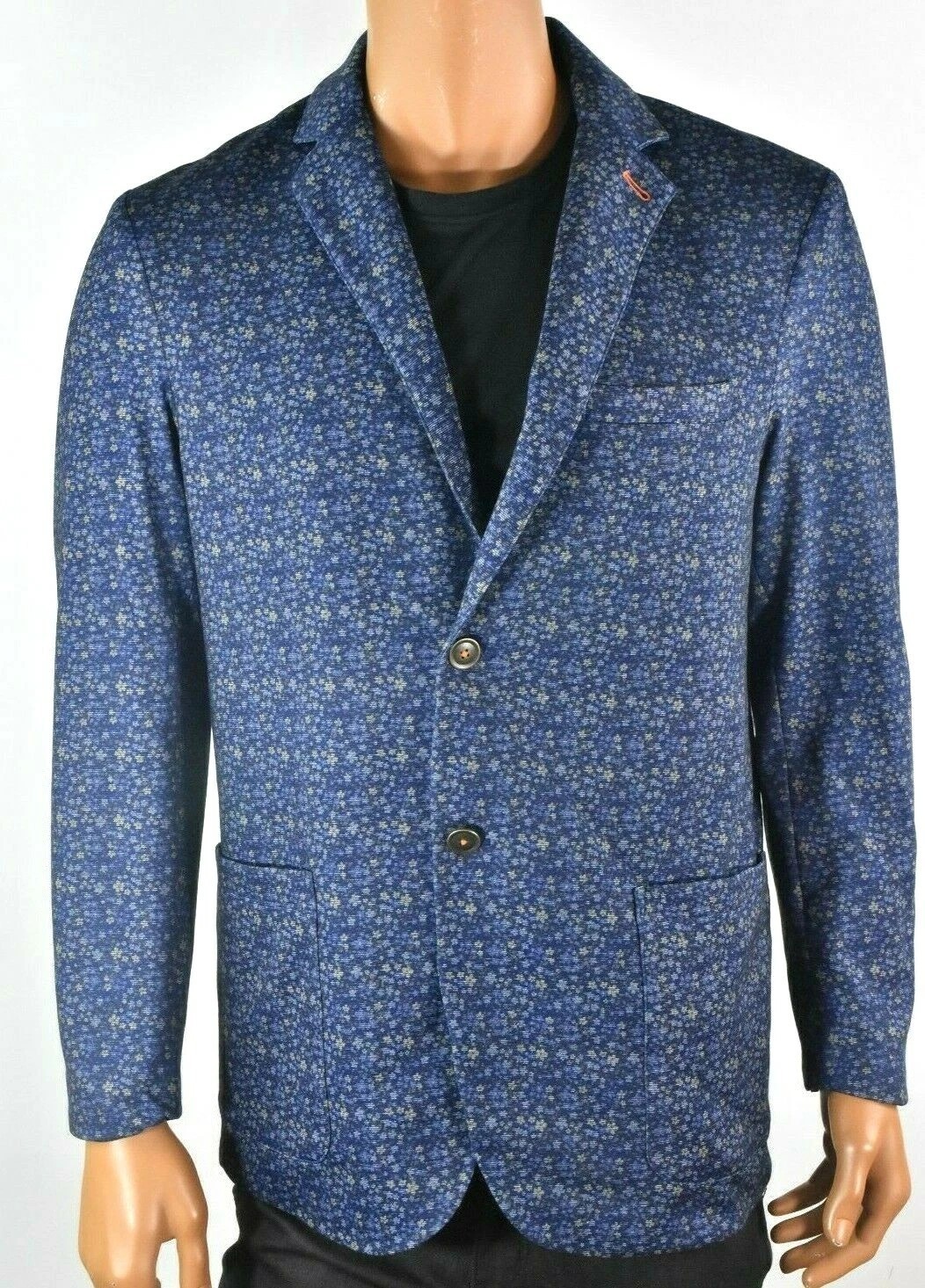 Tallia Mens Sports Coat Jacket Blazer New S Blue Floral Knit Stretch party