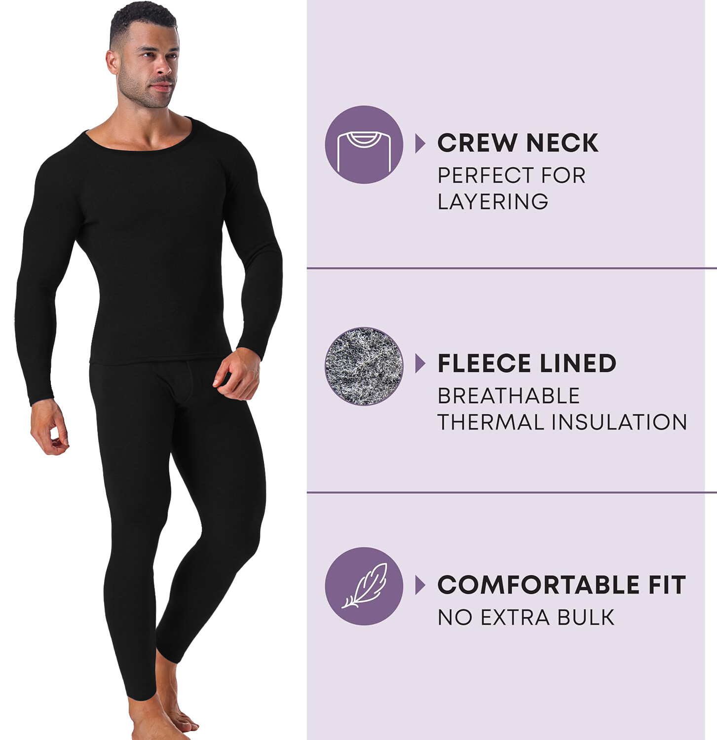 Men’s Thermal Underwear Long Johns Top Fleece Lined Base Layer Tops Bottom Set