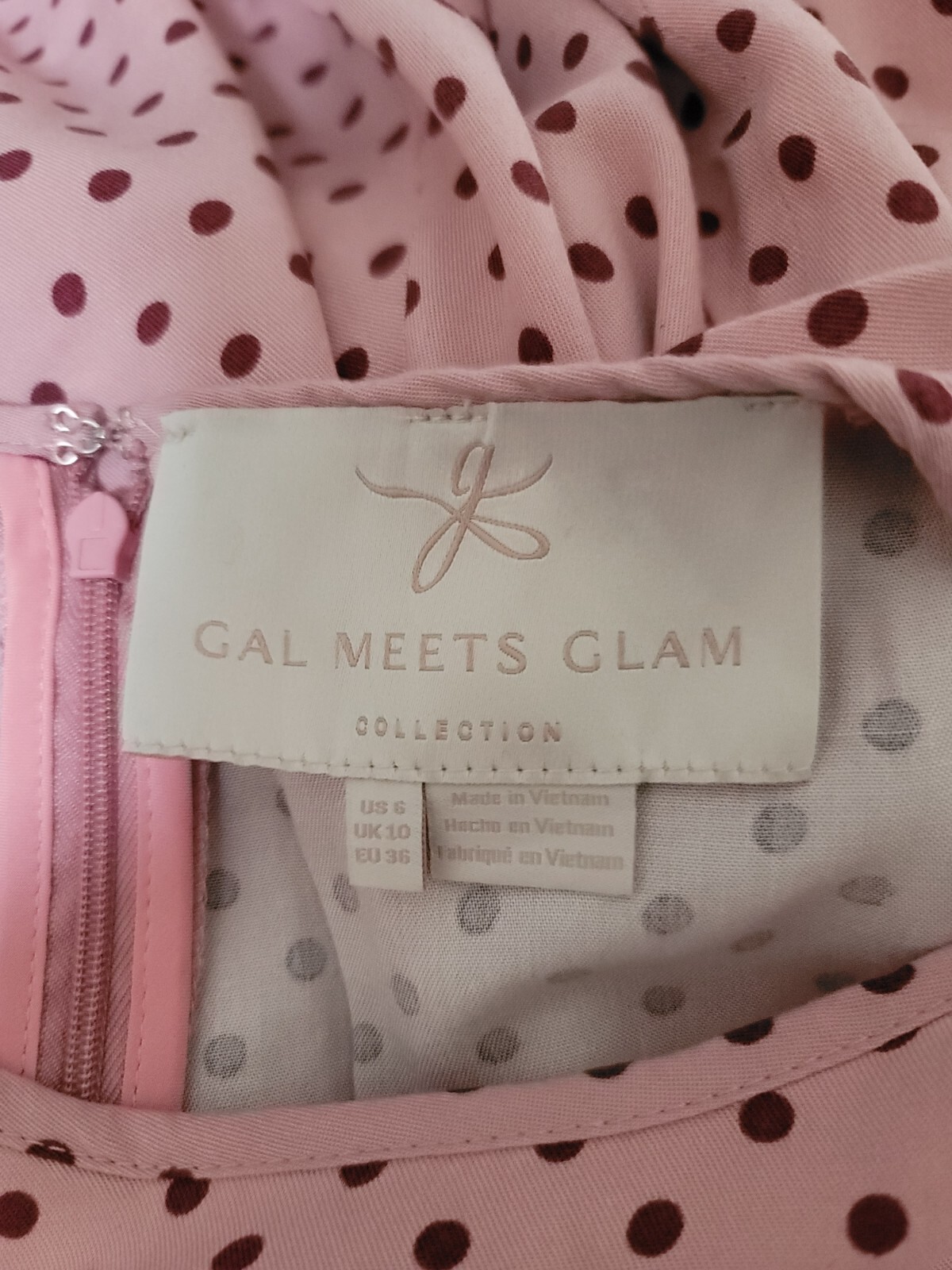 Gal Meets Glam Collection Dress Womens Sz 6 Pink Dot Corinne A-line Casual Midi