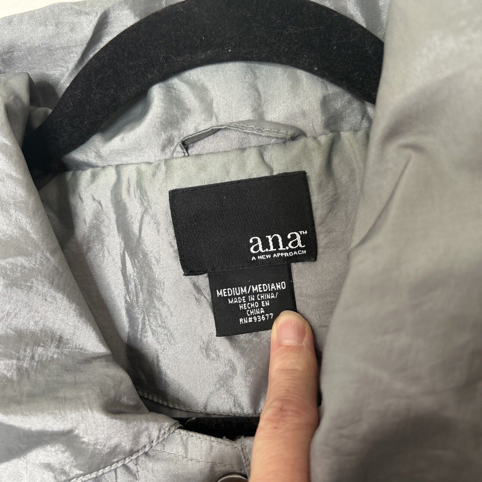 a.n.a Windbreaker Jacket Women MediumGray Silver Metallic Nylon Pockets Full Zip