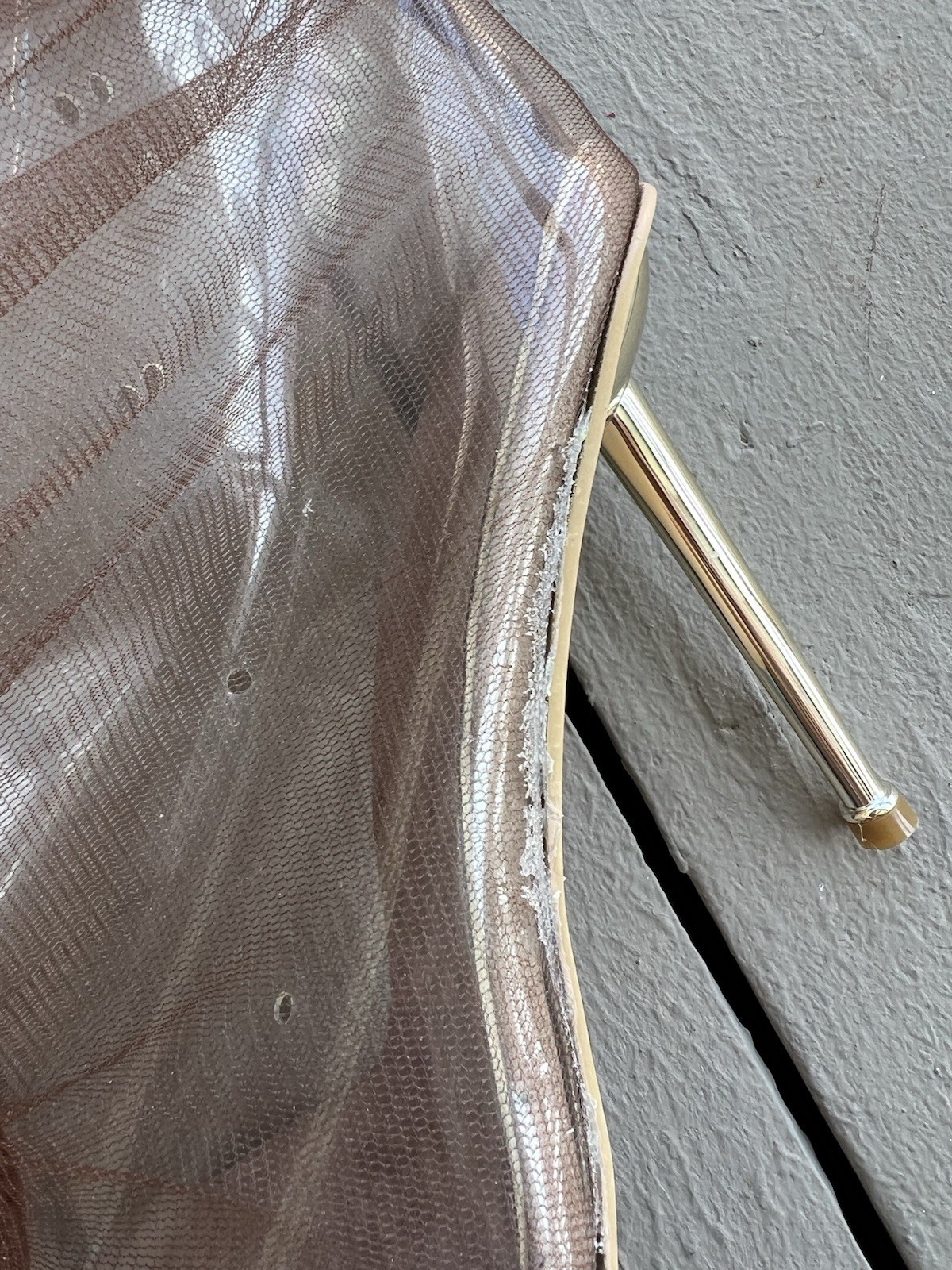 BFlyLA Knee High Brown; PVC, air holes, 4-inch gold heel, and brown mesh 10.5