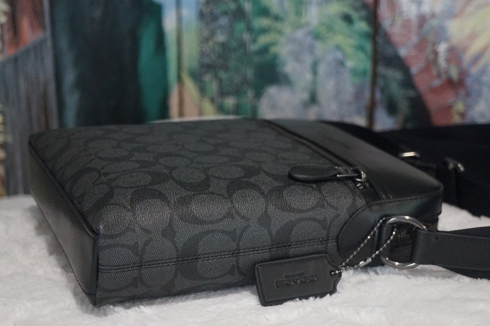 NWT Coach Men’s Houston Flight 4010 Messenger Bag CHARCOAL/BLACK Sig CC Leather