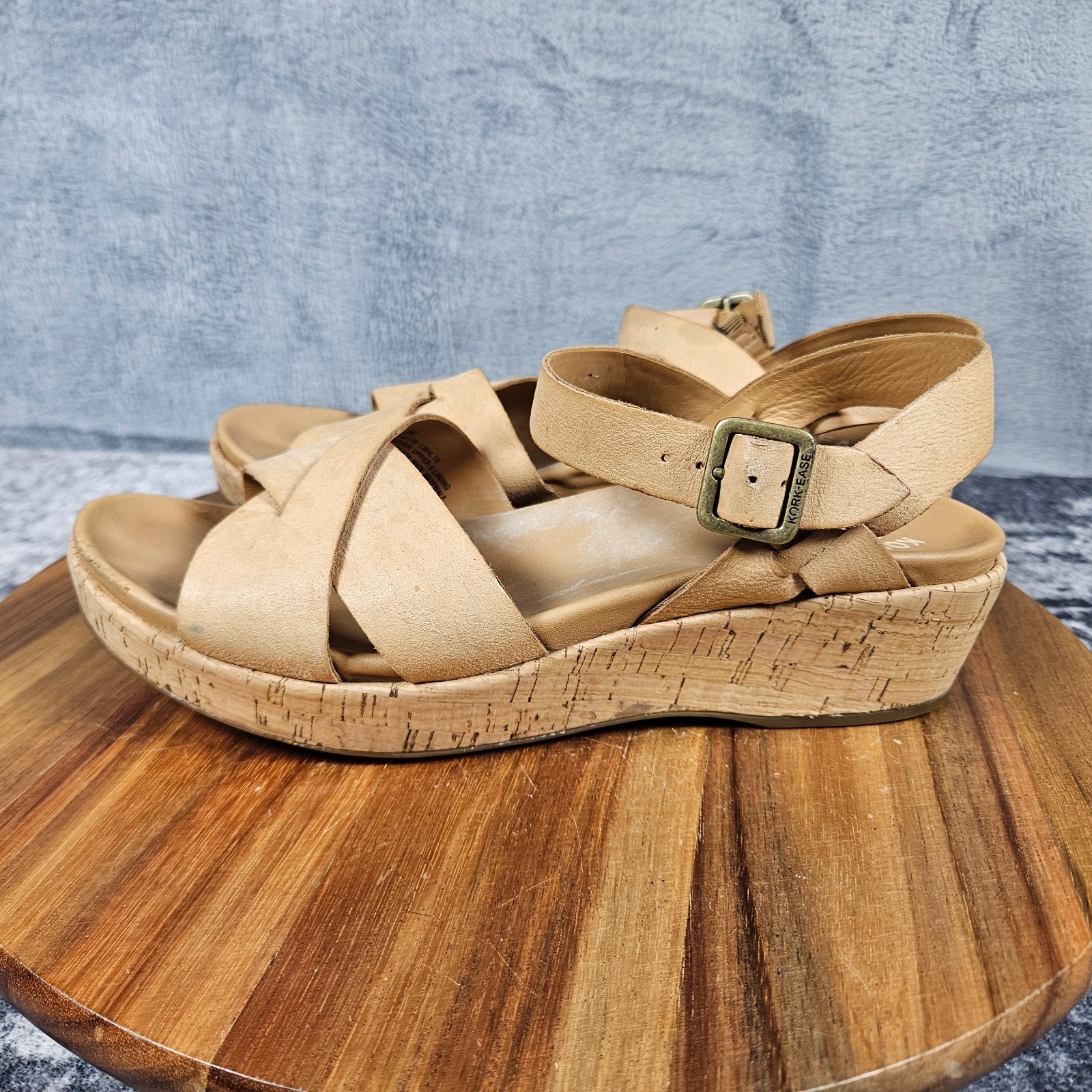 Kork-Ease Myrna Womens 8 Brown Leather Cork Wedge Ankle Strap Sandals Buckle