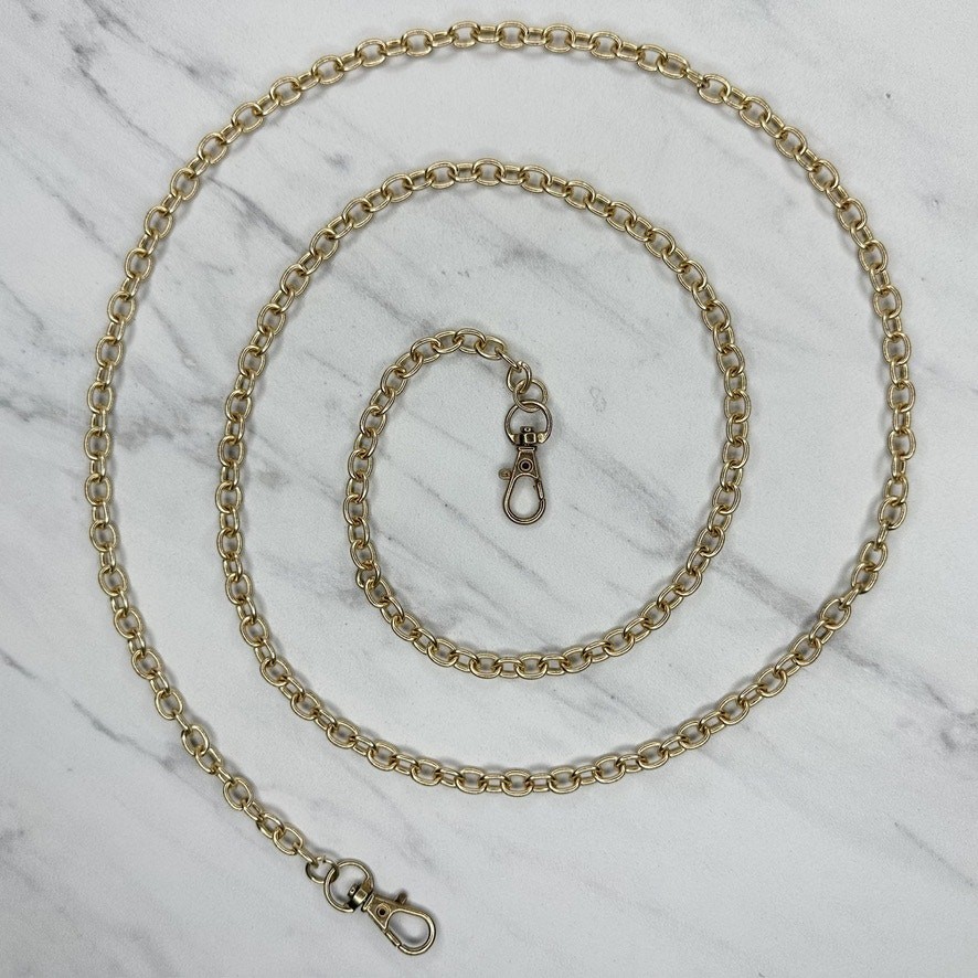 Gold Tone Oval Rolo Chain Link Purse Handbag Bag Replacement Strap 49″ Swivel